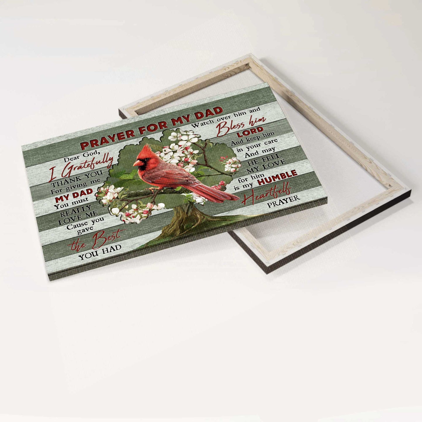 Memorial Landscape Canvas- Red cardinal, Bleeding heart vine- Memorial gift for members family- Prayer for my Dad- Heaven Landscape Canvas Prints, Wall Art