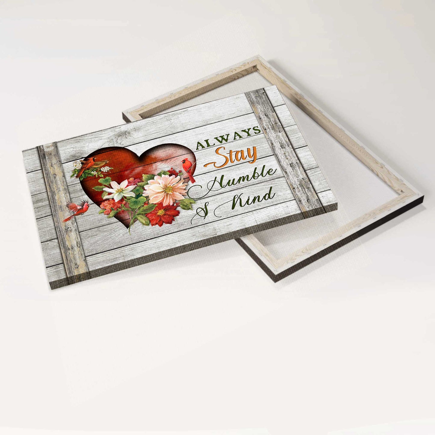 Jesus Landscape Canvas- Red cardinal, Heart drawing, Flower painting - Gift for Christian- Always stay humble and kind - Landscape Canvas Prints, Wall Art