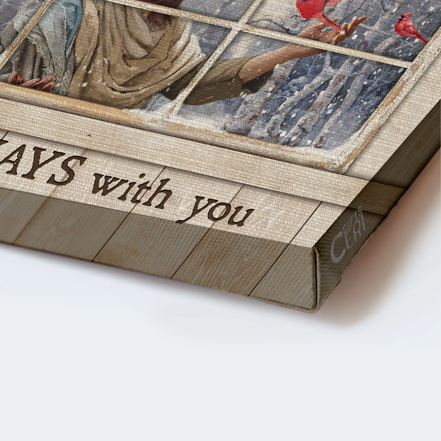 Heaven Landscape Canvas - Red cardinal, Jesus Christ, Wooden window frame, I am always with you Landscape Canvas - Memorial Gift For Family Members Landscape Canvas Prints, Wall Art