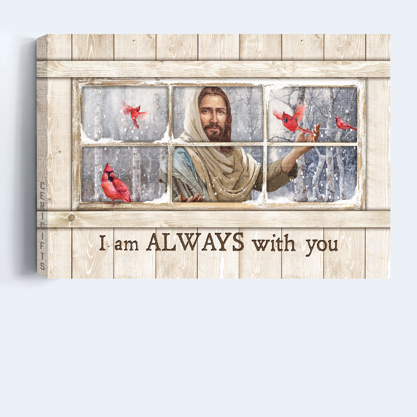 Heaven Landscape Canvas - Red cardinal, Jesus Christ, Wooden window frame, I am always with you Landscape Canvas - Memorial Gift For Family Members Landscape Canvas Prints, Wall Art