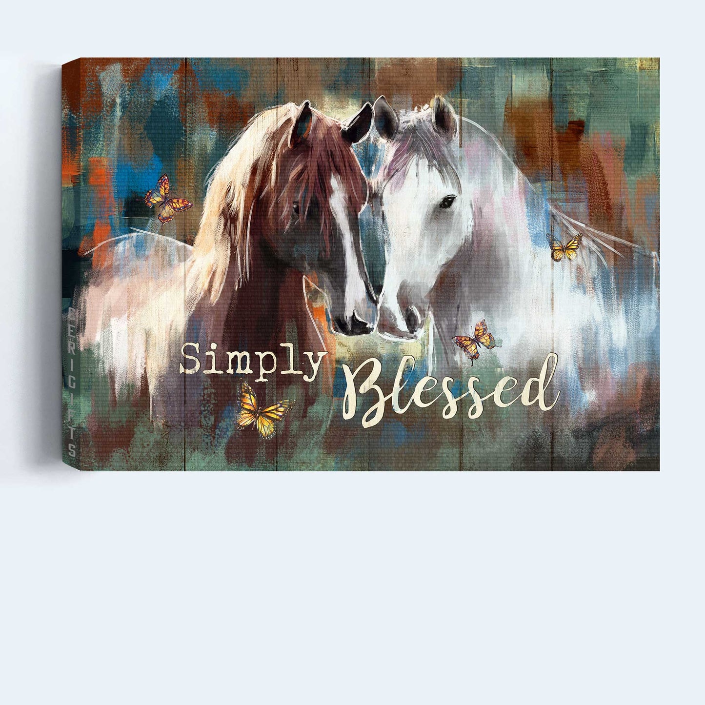 Jesus Landscape Canvas- Amazing Horse Painting, Watercolor Drawing, Monarch Butterfly, Simply Blessed Canvas- Gift For Christian