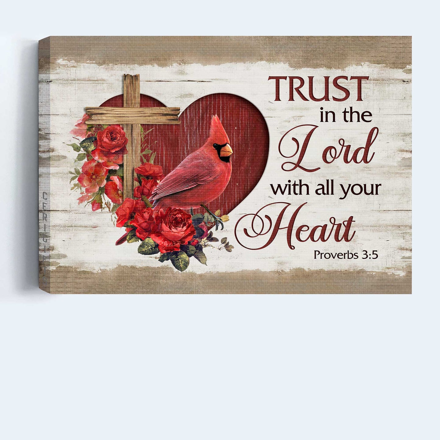 Jesus Landscape Canvas- Red heart, Rose garden, Cardinal- Gift for Christian- Trust in the Lord with all your heart - Landscape Canvas Prints, Christian Wall Art