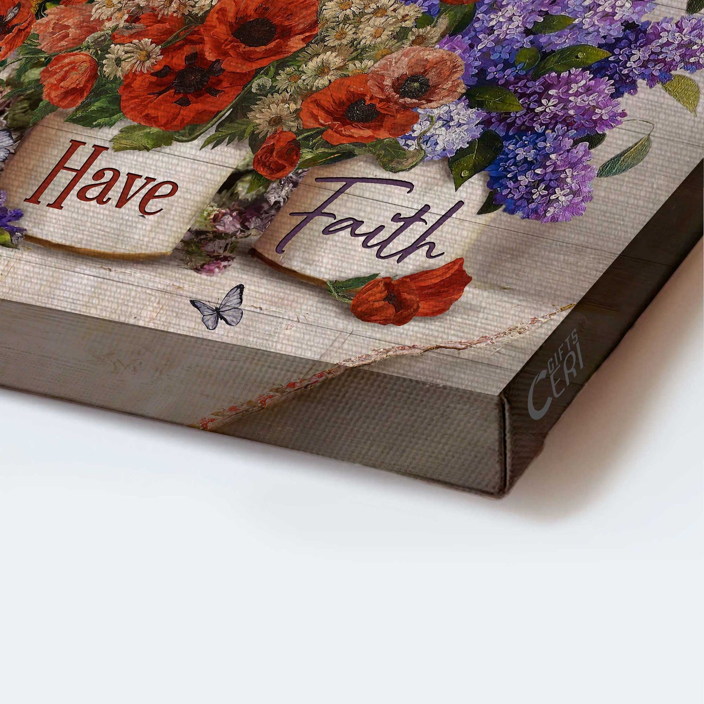 Jesus Landscape Canvas- Red poppy, Colorful flower, Purple butterfly- Gift for Christian- Just have faith - Landscape Canvas Prints, Christian Wall Art