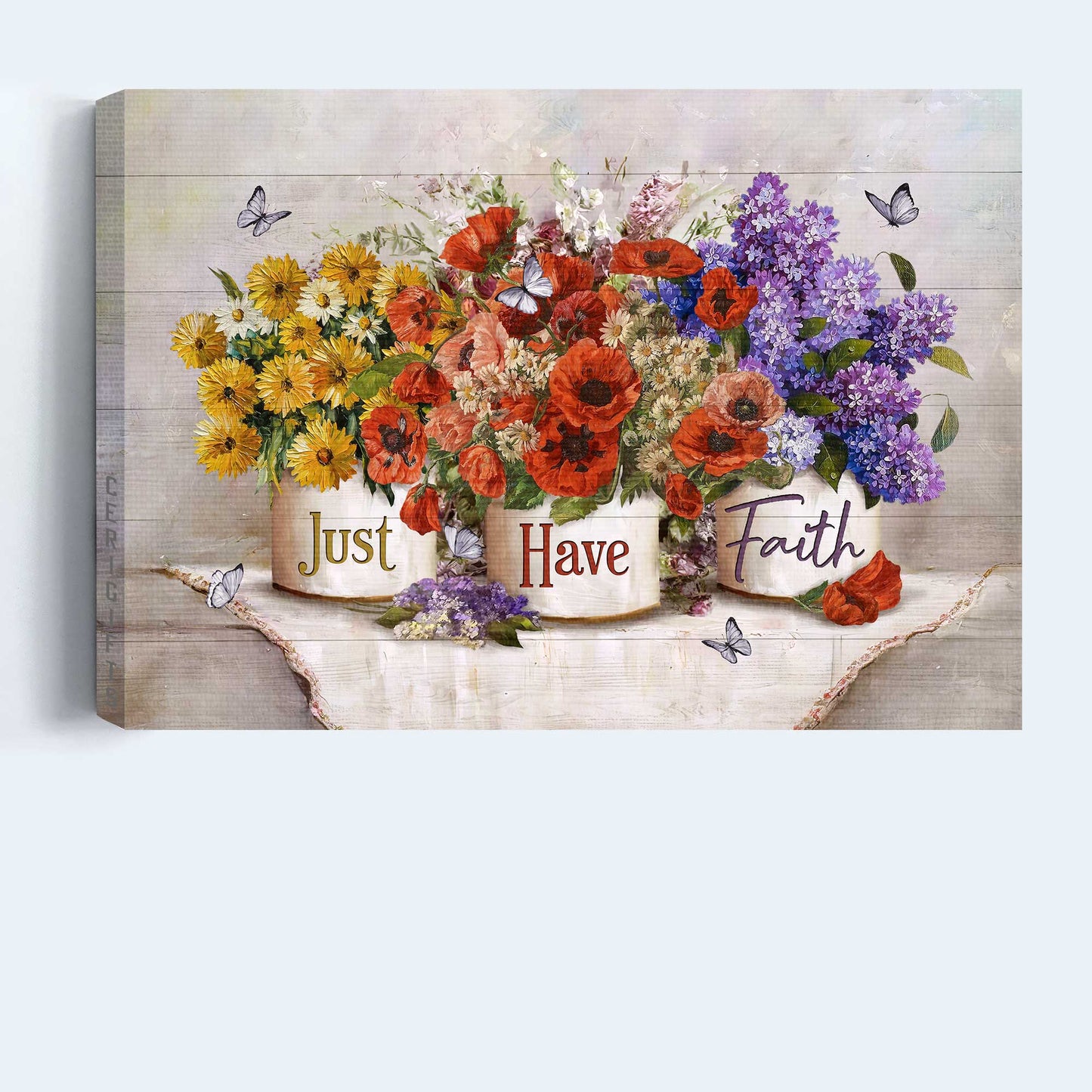 Jesus Landscape Canvas- Red poppy, Colorful flower, Purple butterfly- Gift for Christian- Just have faith - Landscape Canvas Prints, Christian Wall Art