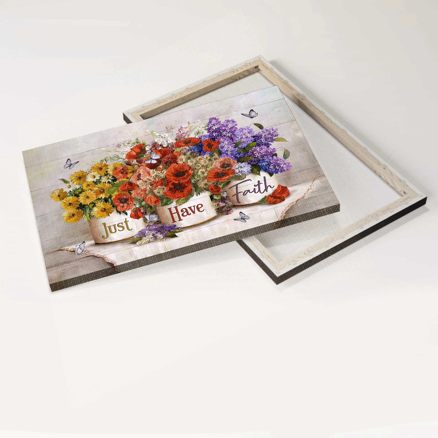 Jesus Landscape Canvas- Red poppy, Colorful flower, Purple butterfly- Gift for Christian- Just have faith - Landscape Canvas Prints, Christian Wall Art