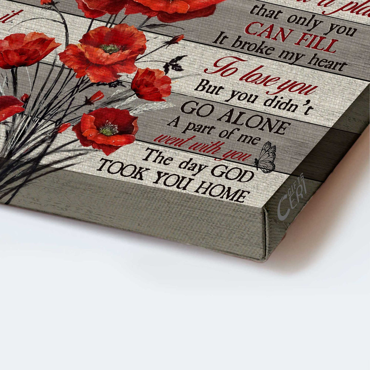 Memorial Landscape Canvas- Red poppy painting, Black butterfly- Gift for members family- The day God took you home - Heaven Landscape Canvas Prints, Wall Art