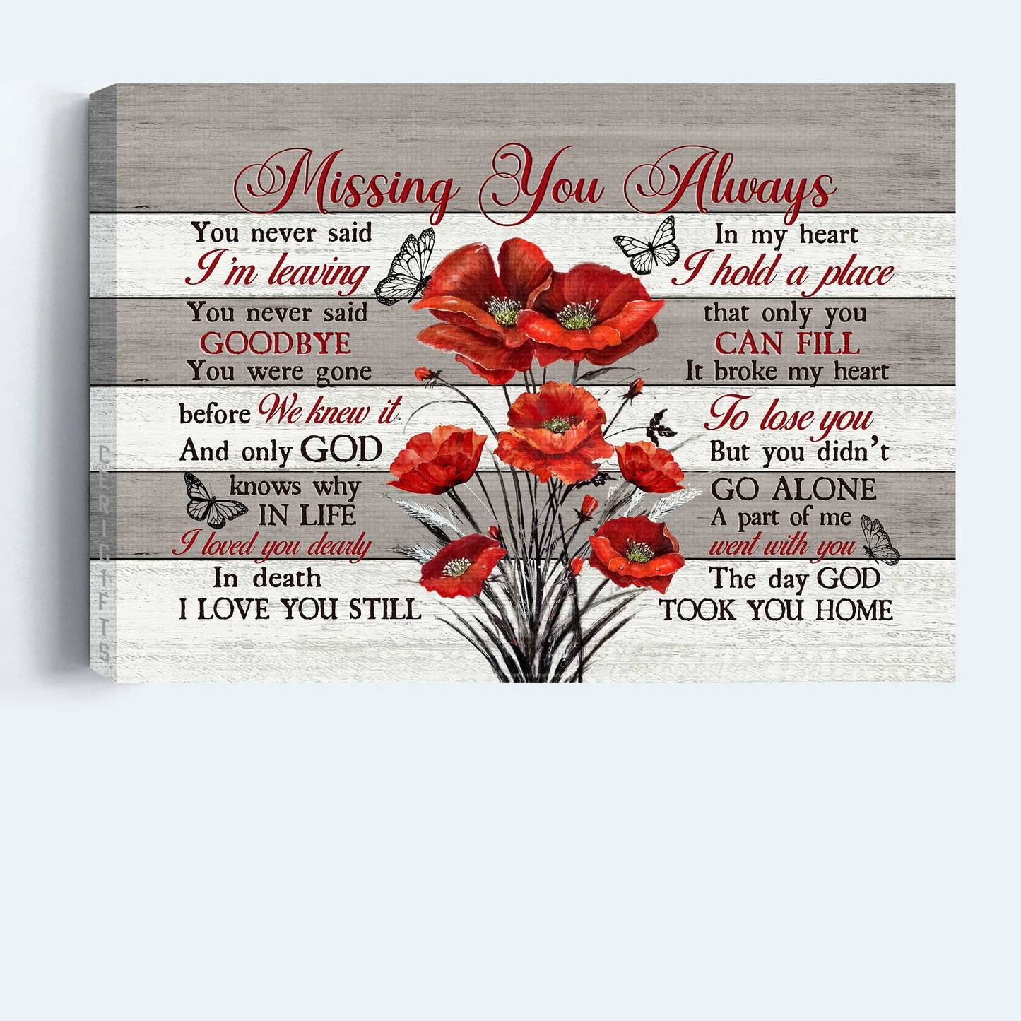 Memorial Landscape Canvas- Red poppy painting, Black butterfly- Gift for members family- The day God took you home - Heaven Landscape Canvas Prints, Wall Art