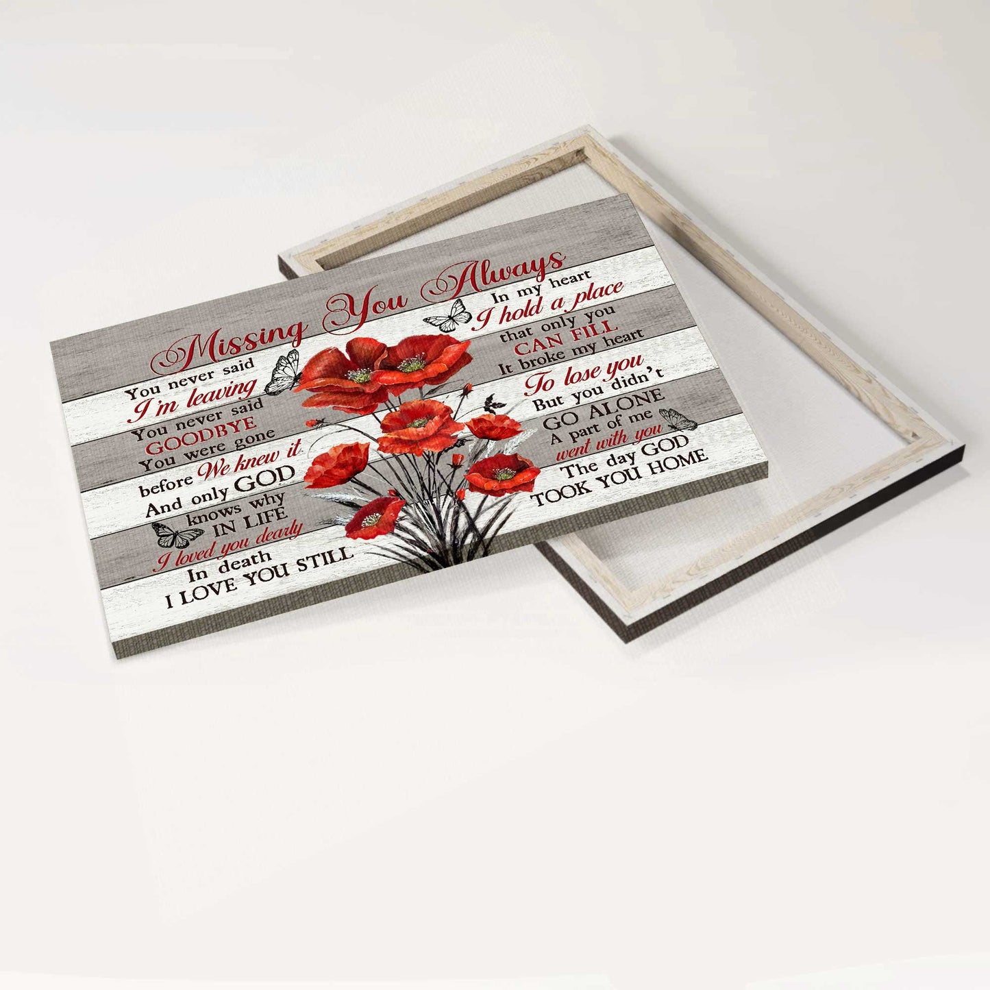 Memorial Landscape Canvas- Red poppy painting, Black butterfly- Gift for members family- The day God took you home - Heaven Landscape Canvas Prints, Wall Art