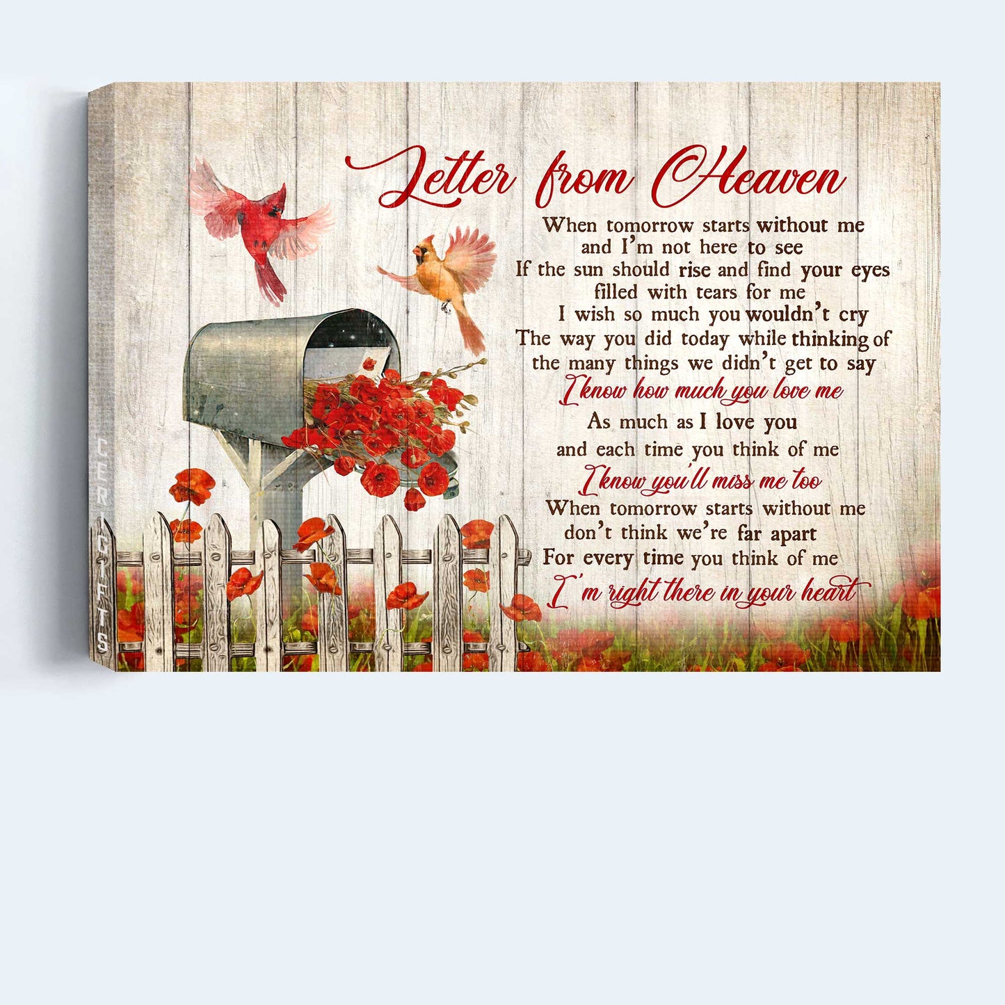 Memorial Landscape Canvas- Red poppy painting, Cardinal drawing, Letter box- Gift for members family- Letter from heaven - Heaven Landscape Canvas Prints, Wall Art