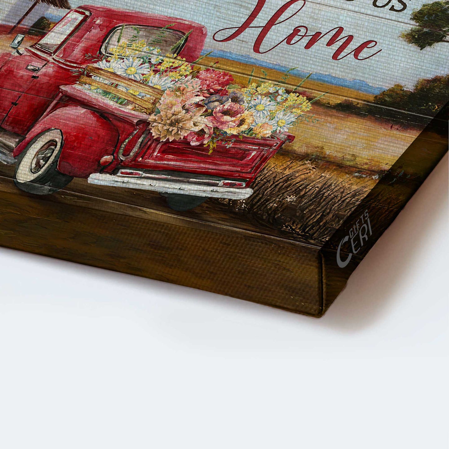Jesus Landscape Canvas- Red truck, Farmhouse painting, Meadow drawing- Gift for Christian- The best journey always takes us Home - Landscape Canvas Prints, Wall Art