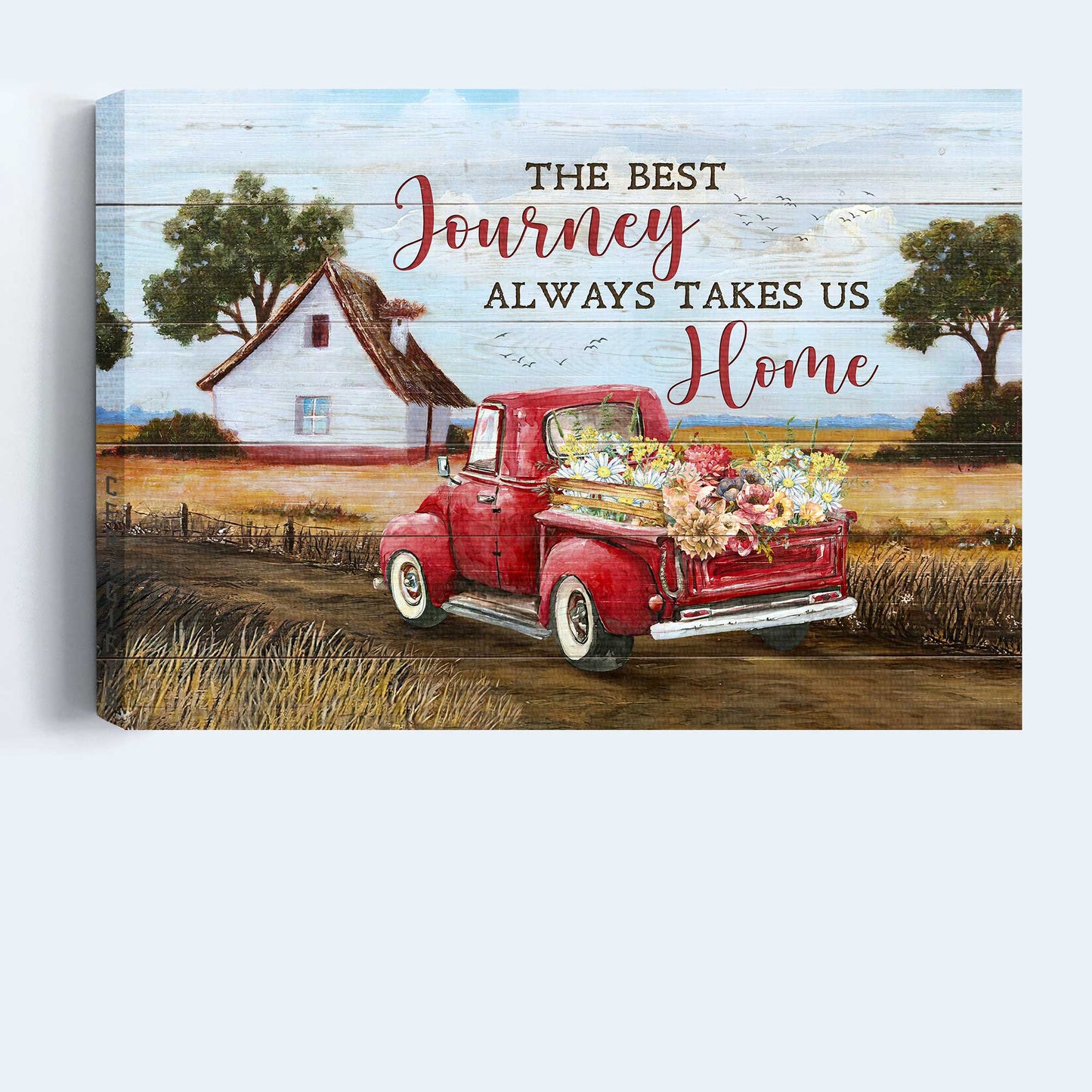 Jesus Landscape Canvas- Red truck, Farmhouse painting, Meadow drawing- Gift for Christian- The best journey always takes us Home - Landscape Canvas Prints, Wall Art