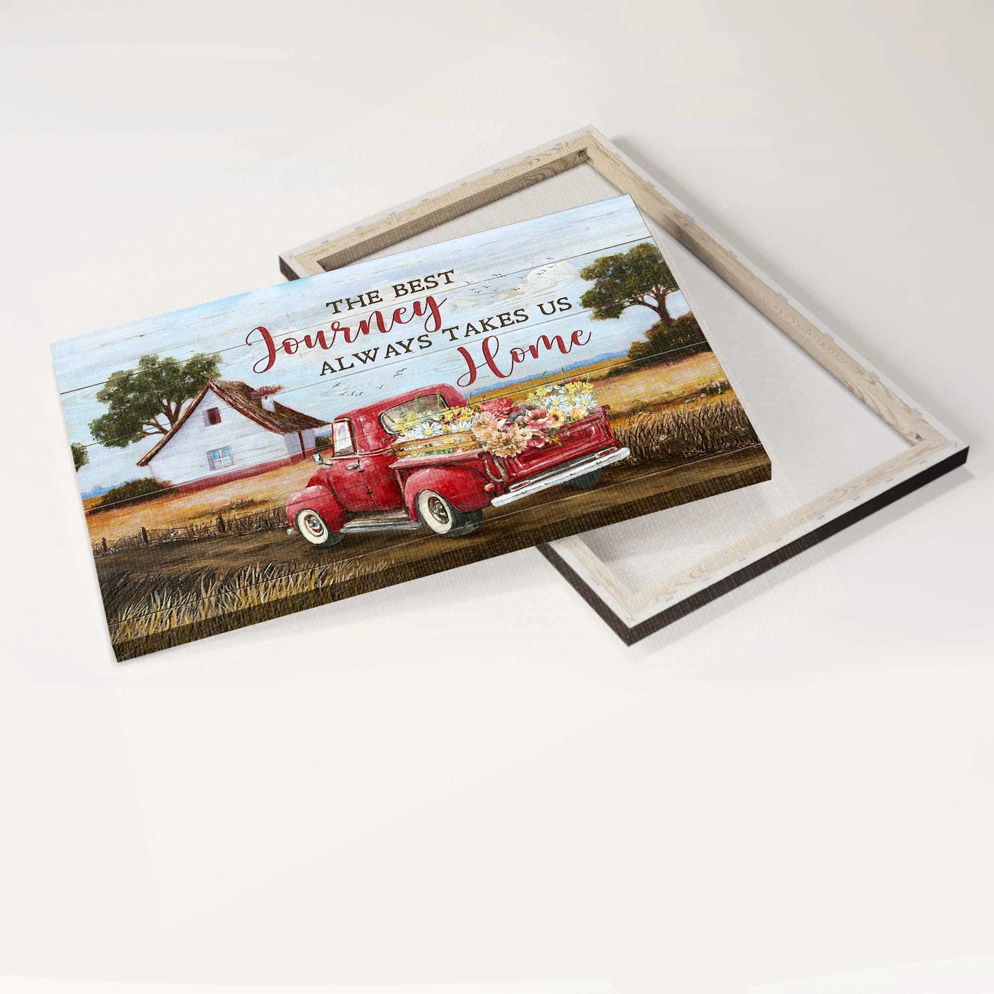 Jesus Landscape Canvas- Red truck, Farmhouse painting, Meadow drawing- Gift for Christian- The best journey always takes us Home - Landscape Canvas Prints, Wall Art