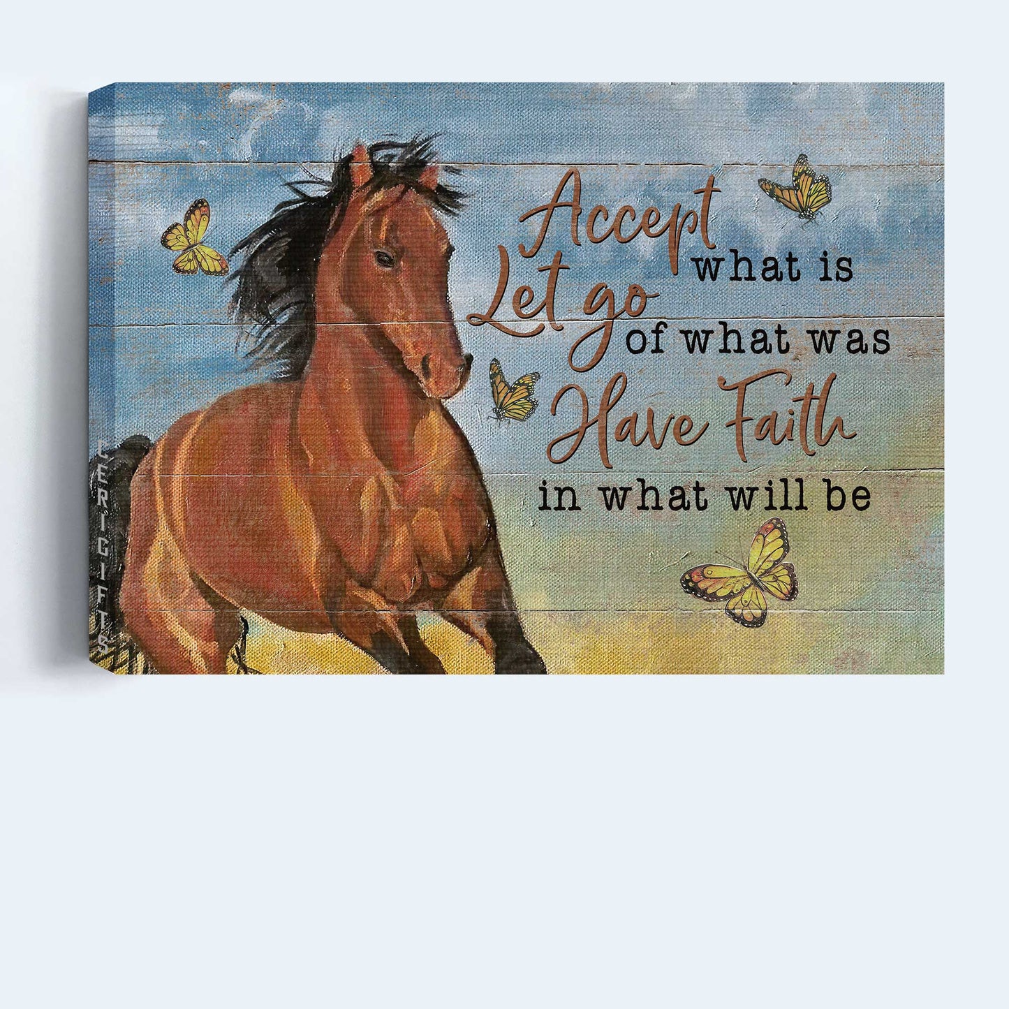 Jesus Landscape Canvas- Amazing Horse Painting, Yellow Butterfly Landscape Canvas- Gift For Christian- Accept What Is Let Go