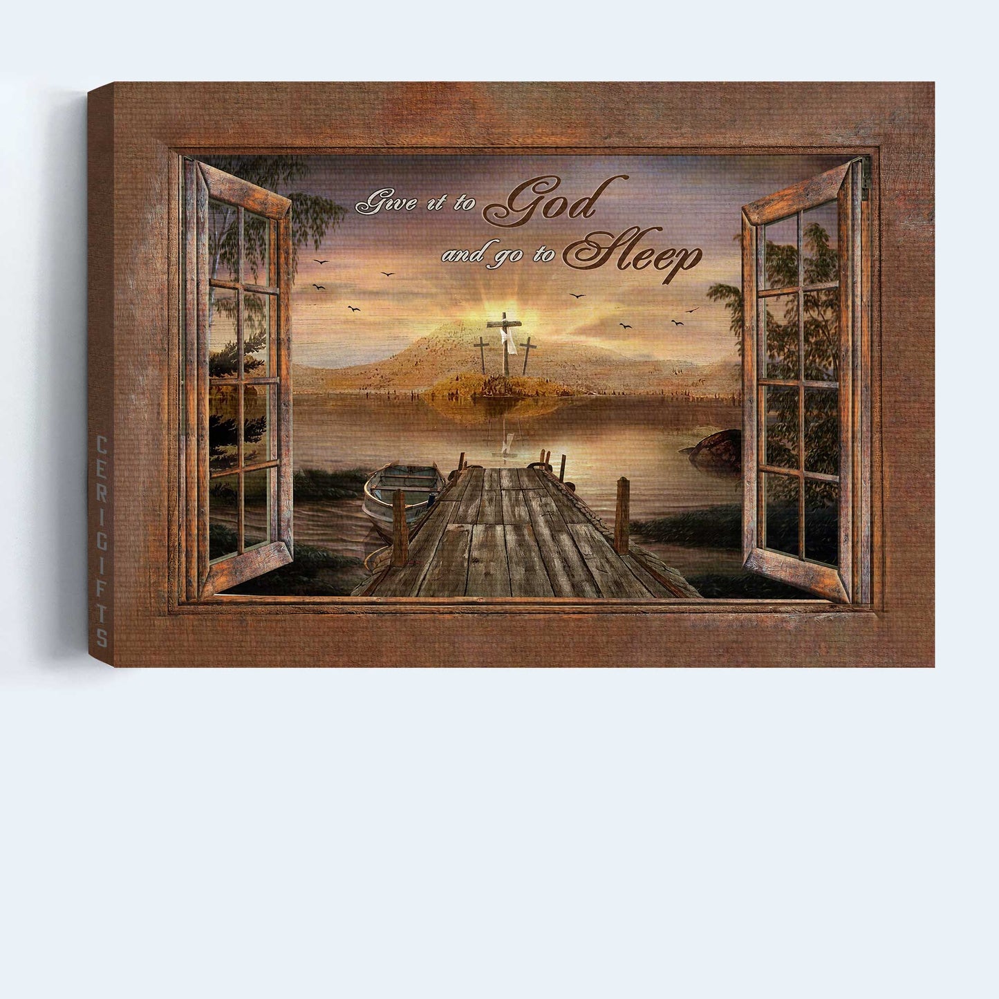 Jesus Landscape Canvas- River painting, The rugged crosses- Gift for Christian- Give it to God and go to sleep - Landscape Canvas Prints, Christian Wall Art