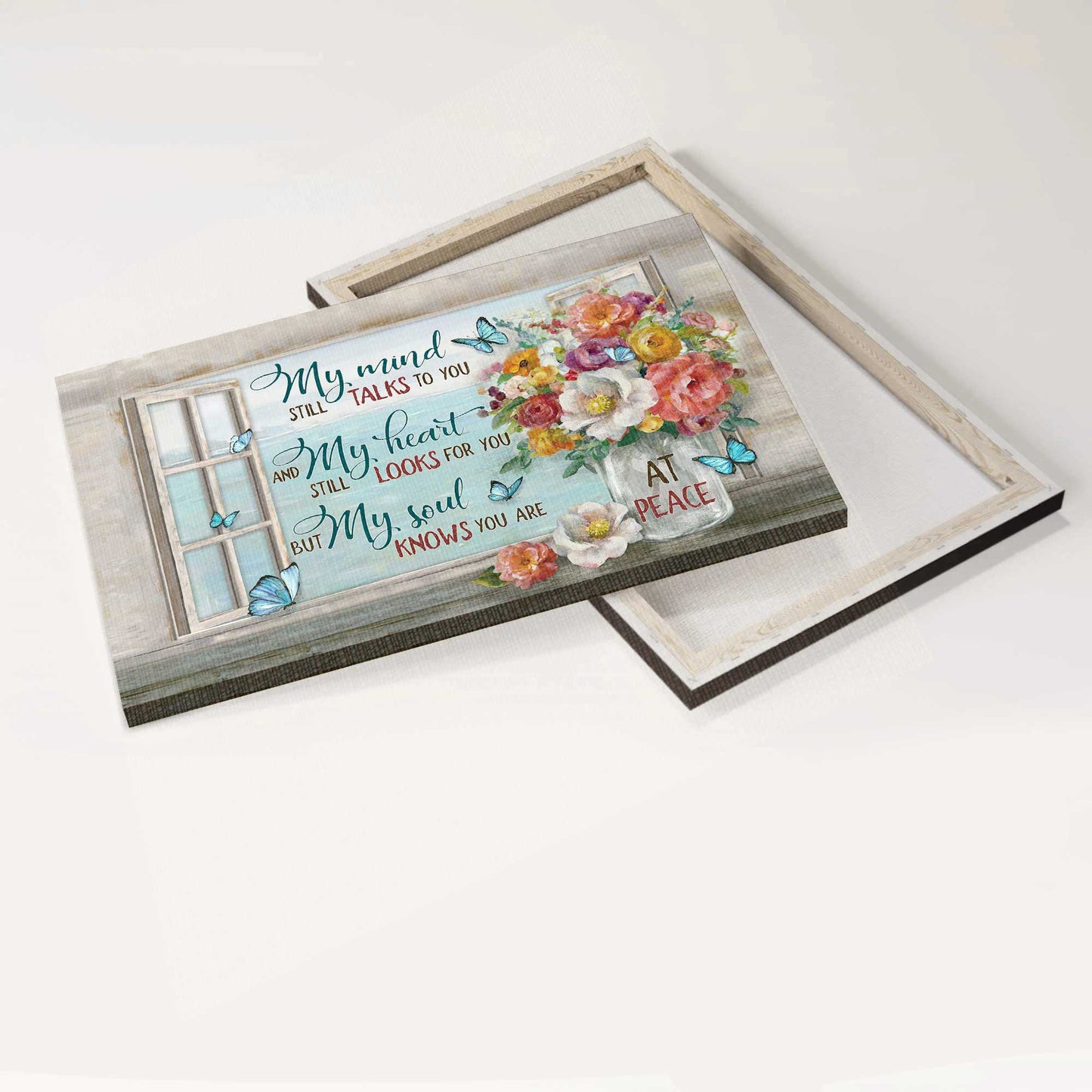Memorial Landscape Canvas- Rose flower vase, Sea painting, My mind still talks to you- Gift for members family - Heaven Landscape Canvas Prints, Wall Art