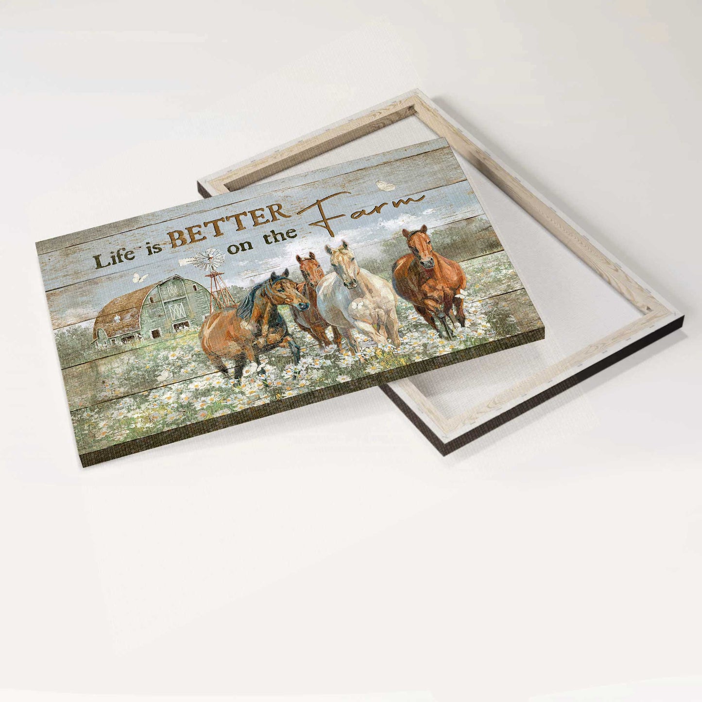 Jesus Landscape Canvas- Running horse, Daisy field, Green house- Gift for Christian- Life is better on the farm - Landscape Canvas Prints, Home Decor Wall Art