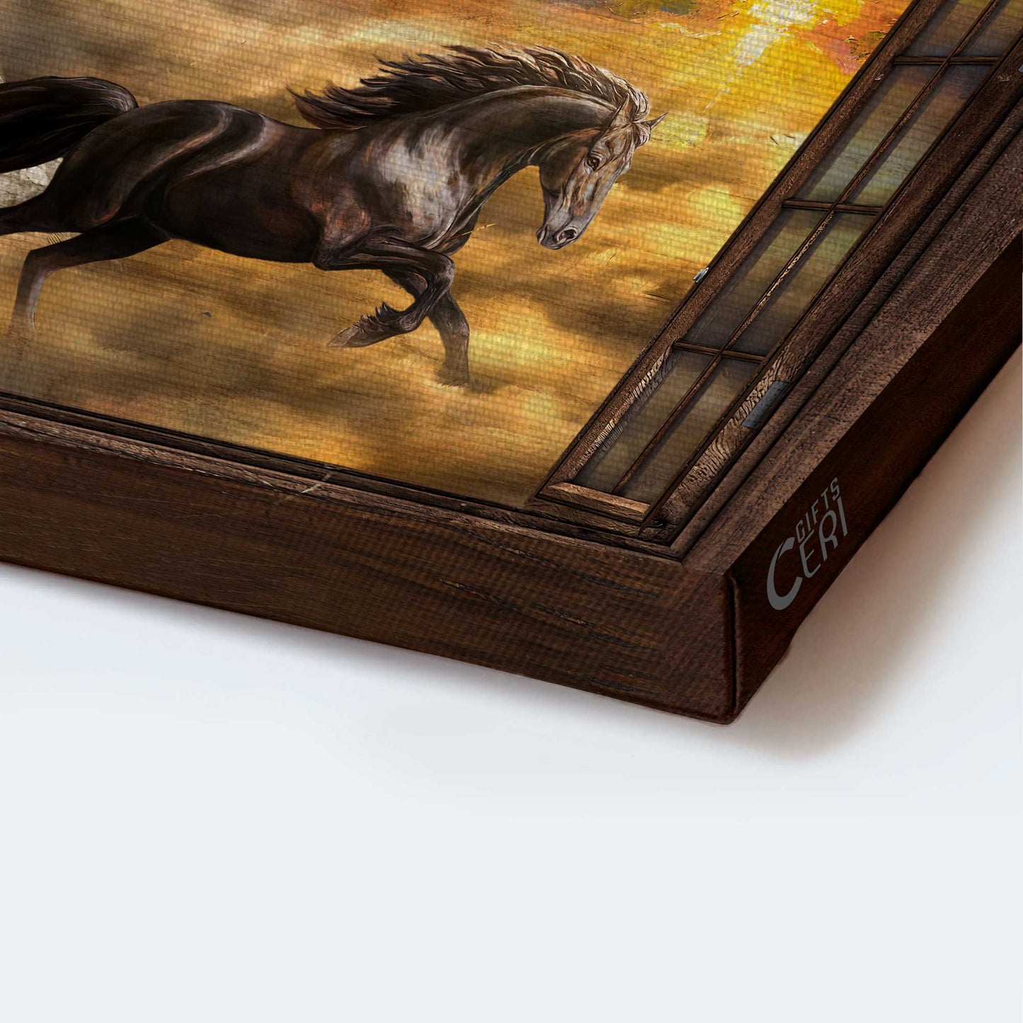 Jesus Landscape Canvas- Running horse, Orange sunset, Wooden cross- Gift for Christian- Way to heaven - Landscape Canvas Prints, Christian Wall Art