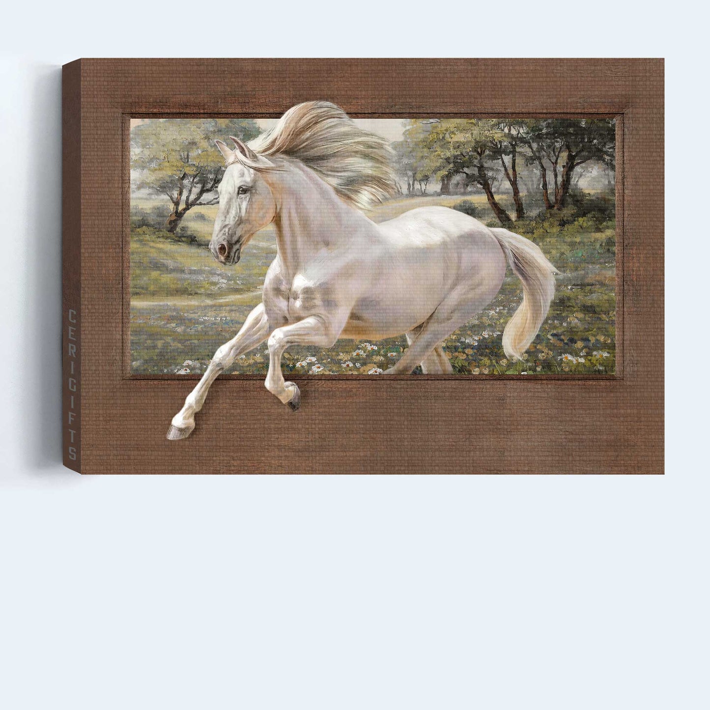 Jesus Landscape Canvas- Running horse painting, Daisy field, Beautiful forest canvas- Gift for Christian - Landscape Canvas Prints, Christian Wall Art