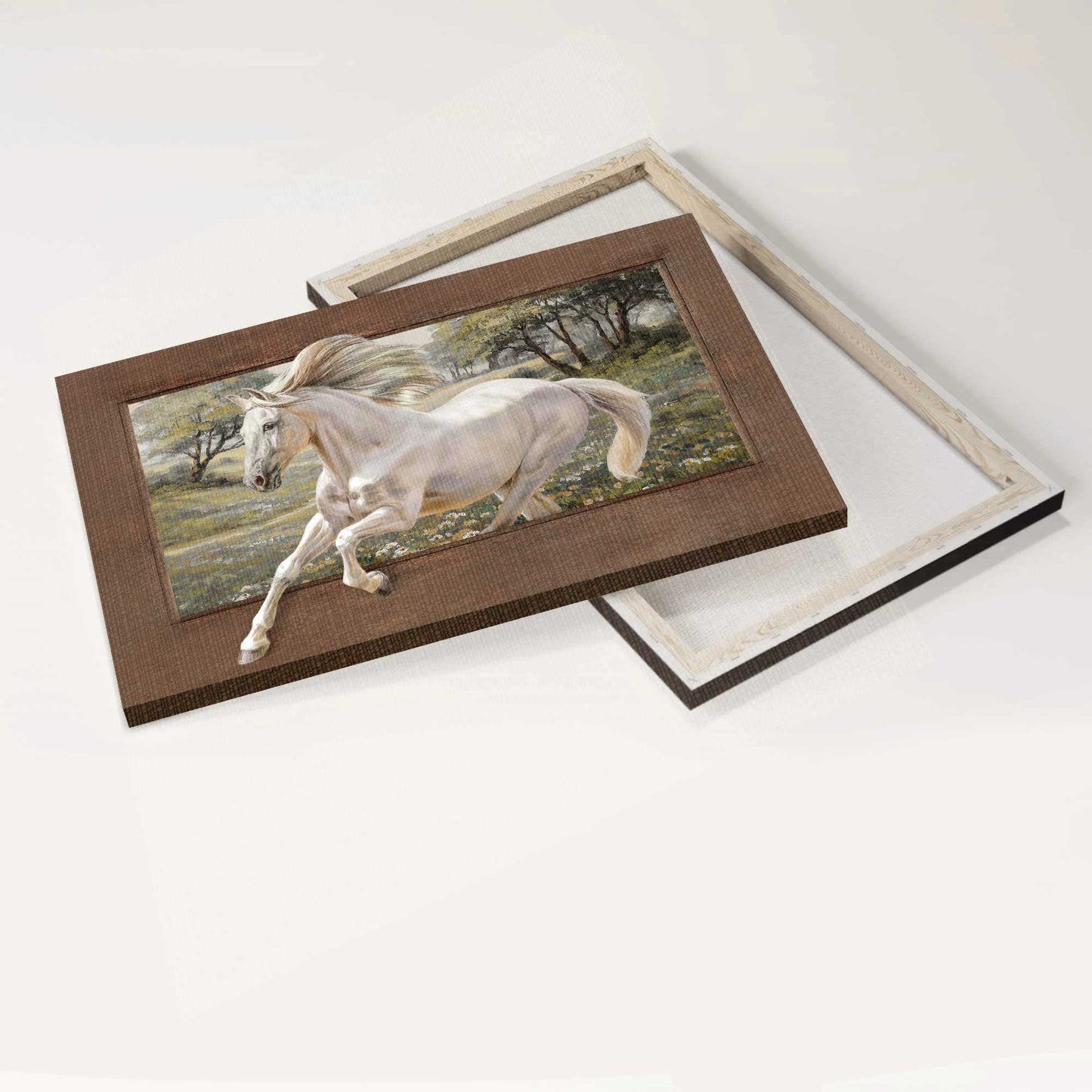 Jesus Landscape Canvas- Running horse painting, Daisy field, Beautiful forest canvas- Gift for Christian - Landscape Canvas Prints, Christian Wall Art