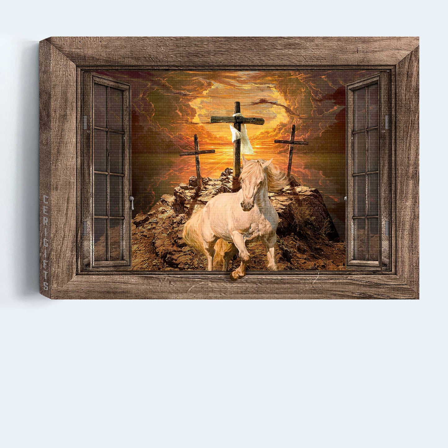 Jesus Landscape Canvas- Running horse, White horse painting- Gift for Christian- The light from heaven - Landscape Canvas Prints, Christian Wall Art