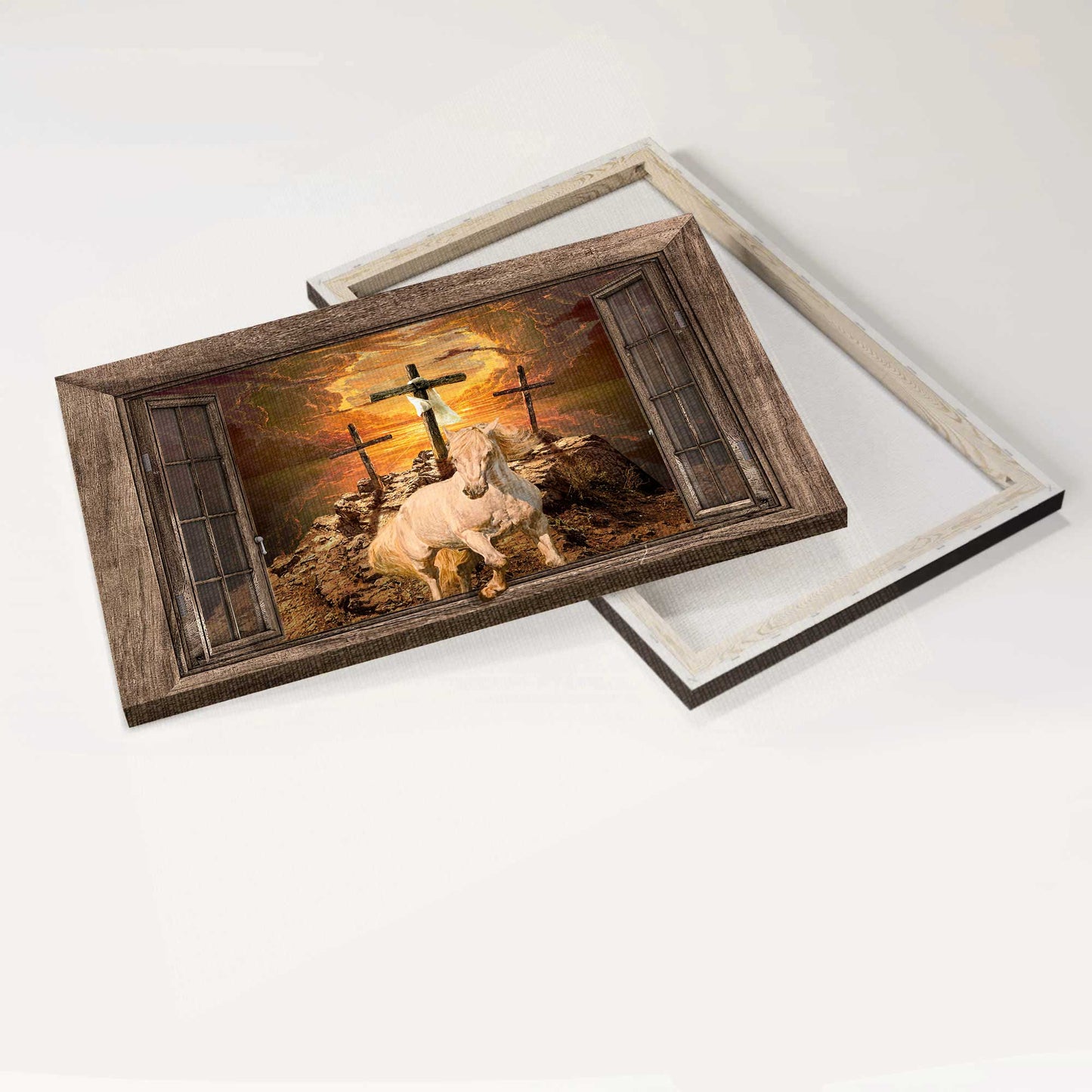 Jesus Landscape Canvas- Running horse, White horse painting- Gift for Christian- The light from heaven - Landscape Canvas Prints, Christian Wall Art