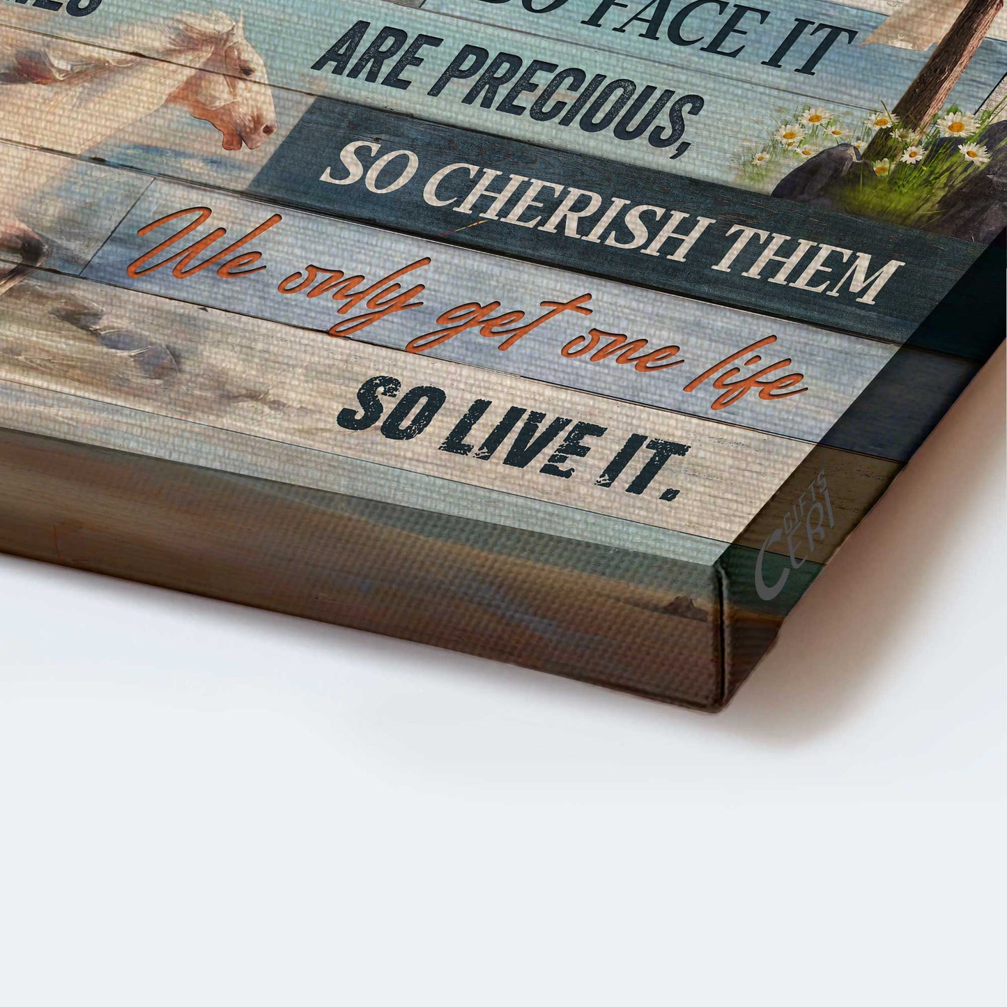 Jesus Landscape Canvas- Running horse, Wooden Cross- Gift for Christian- We only get one life so live it - Landscape Canvas Prints, Wall Art