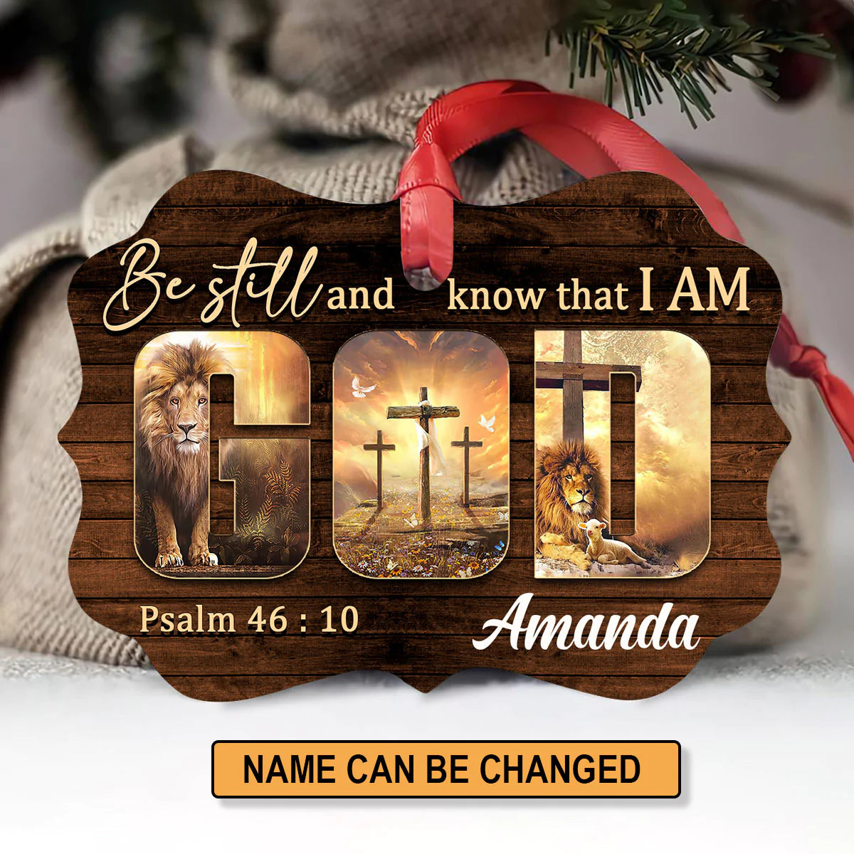 Jesus Aluminum Ornament - Personalized Cross And Lion Aluminium Ornament - Custom Gift For Christian - Be Still And Know That I Am God Aluminum Ornament