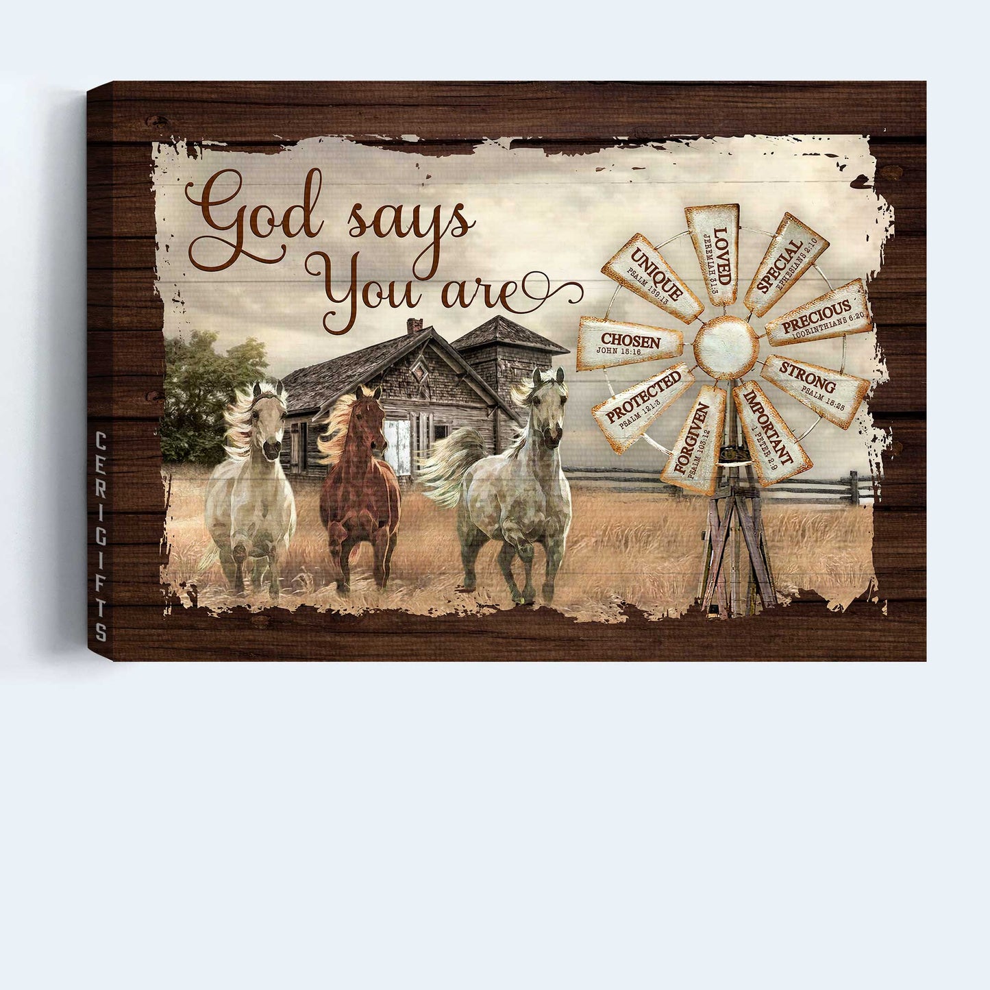 Jesus Landscape Canvas- Running horses, Stormy sky, Antique house, God says you are canvas- Gift for Christian - Landscape Canvas Prints, Christian Wall Art