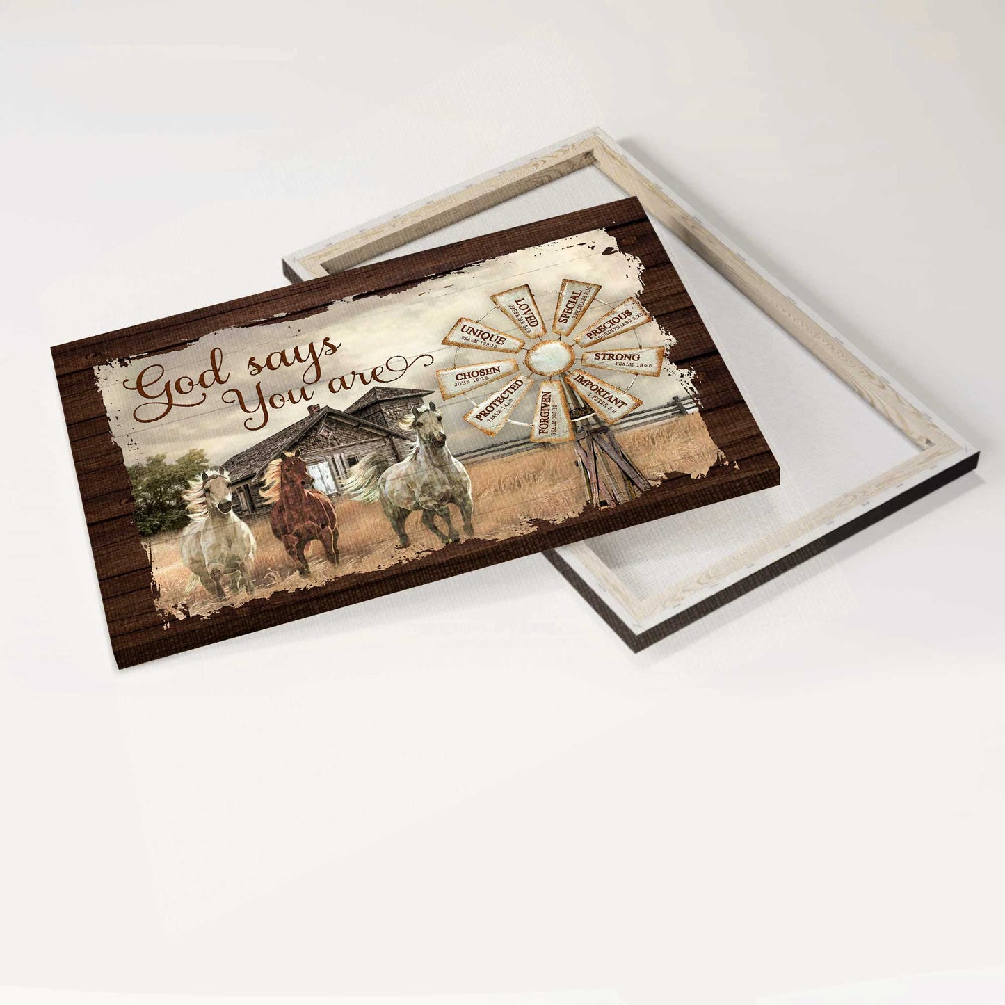 Jesus Landscape Canvas- Running horses, Stormy sky, Antique house, God says you are canvas- Gift for Christian - Landscape Canvas Prints, Christian Wall Art