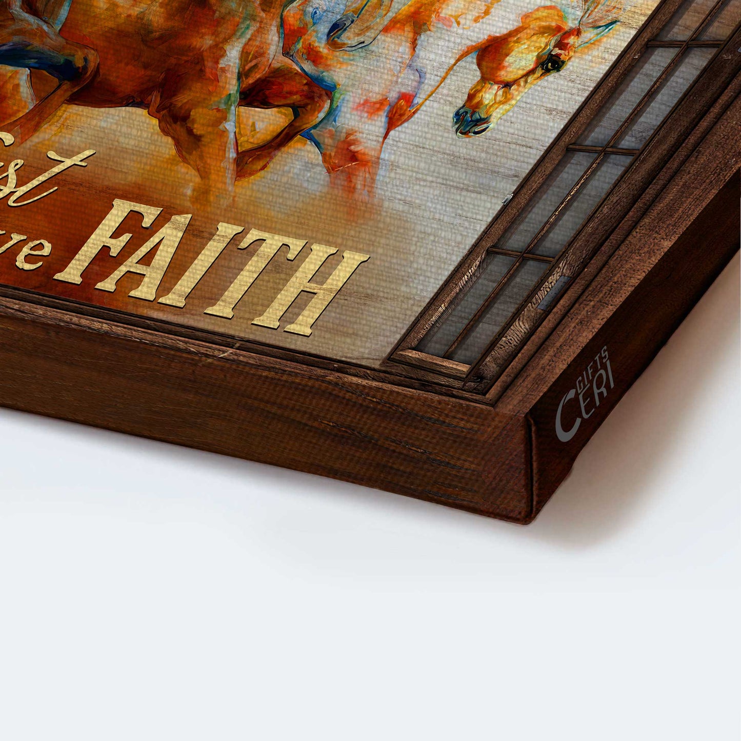 Jesus Landscape Canvas- Running horses, Watercolor painting, Wooden window, Just have faith- Gift for Christian - Landscape Canvas Prints, Christian Wall Art