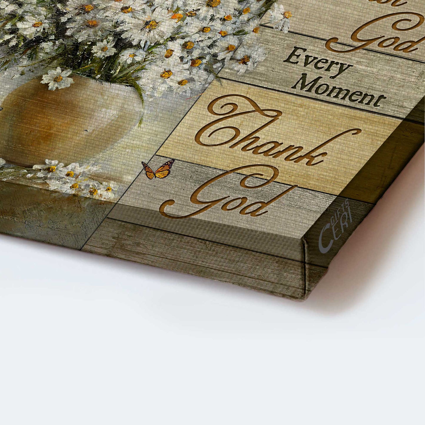 Jesus Landscape Canvas- Rustic daisy flower, Monarch butterfly, Flower painting, Every moment, thank God - Gift for Christian- Landscape Canvas Prints, Home Decor Wall Art