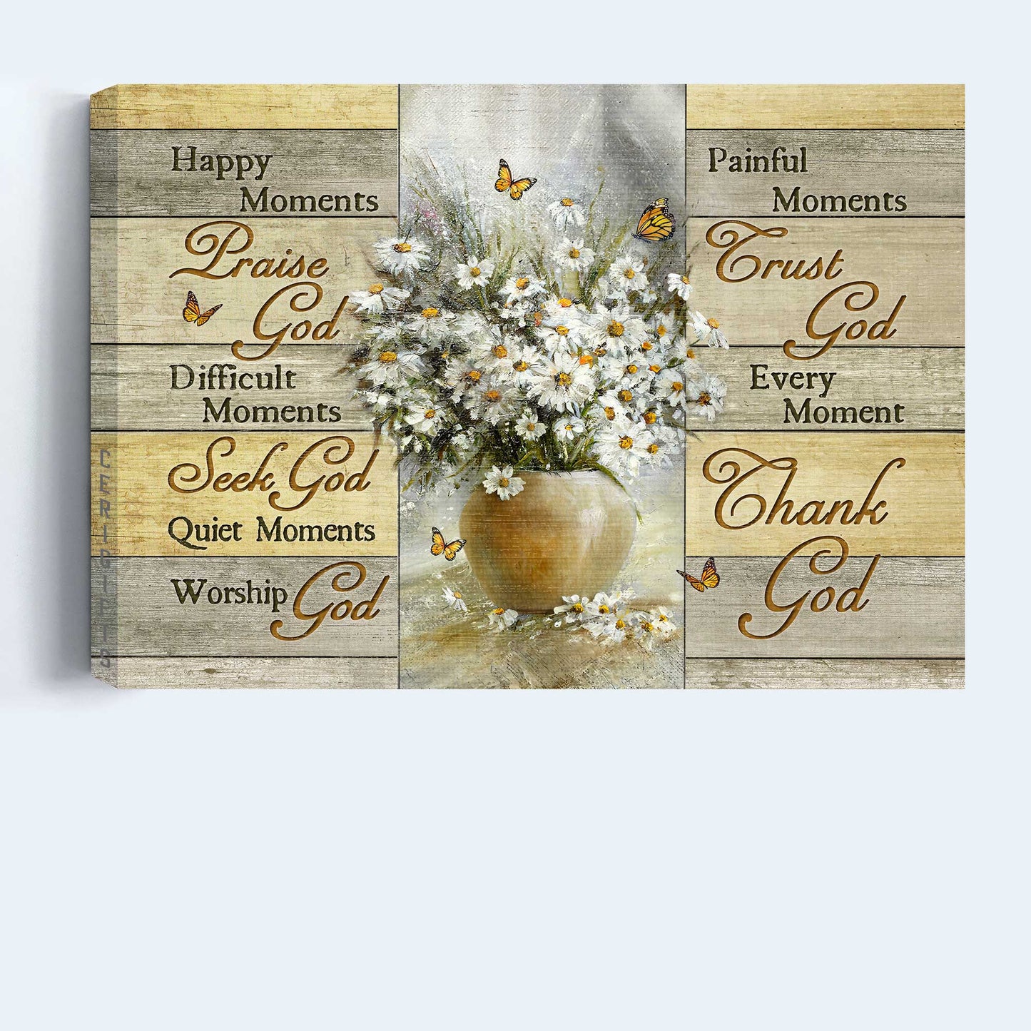 Jesus Landscape Canvas- Rustic daisy flower, Monarch butterfly, Flower painting, Every moment, thank God - Gift for Christian- Landscape Canvas Prints, Home Decor Wall Art