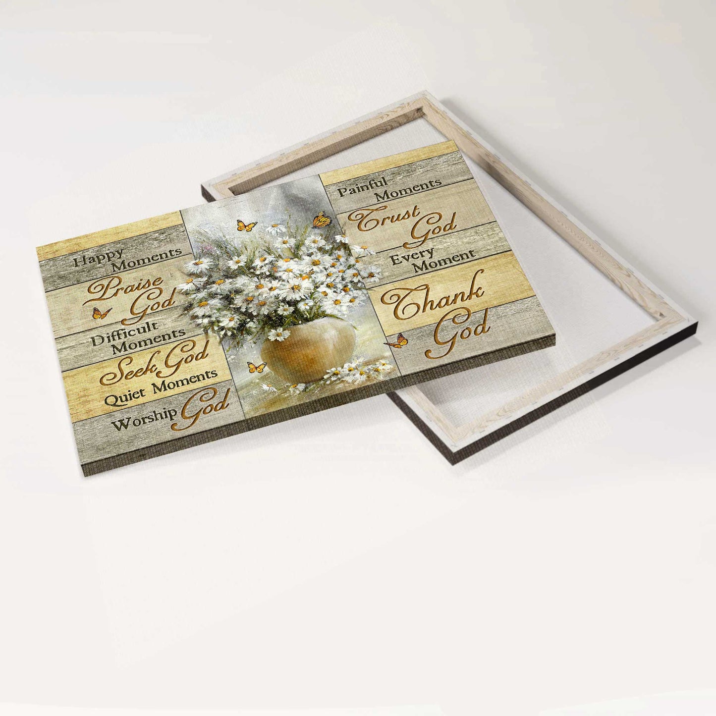 Jesus Landscape Canvas- Rustic daisy flower, Monarch butterfly, Flower painting, Every moment, thank God - Gift for Christian- Landscape Canvas Prints, Home Decor Wall Art