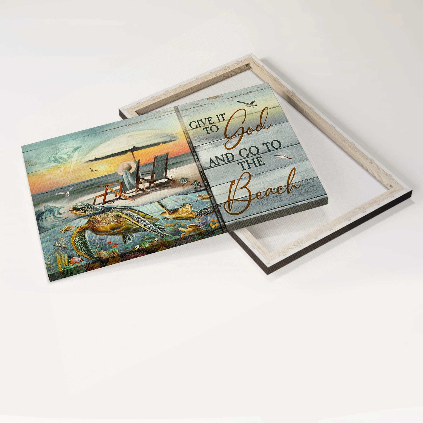 Jesus Landscape Canvas- Sea turtle, Coral reef, Jesus hand, Ocean view- Gift for Christian- Give it to God - Landscape Canvas Prints, Christian Wall Art