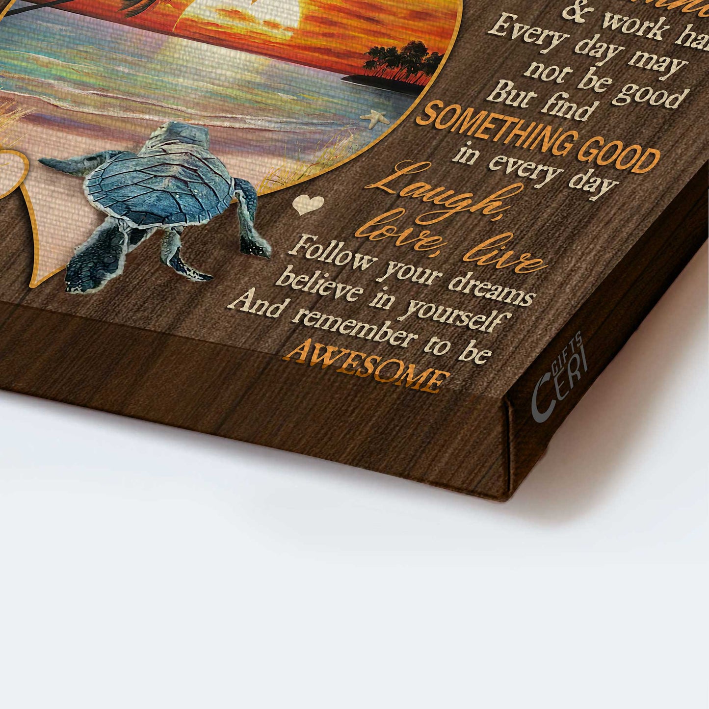 Jesus Landscape Canvas- Sea turtle, Heart shaped, Sunset on the beach- Gift for Christian- Today is a good day, Remember to be awesome - Family Landscape Canvas Prints, Wall Art