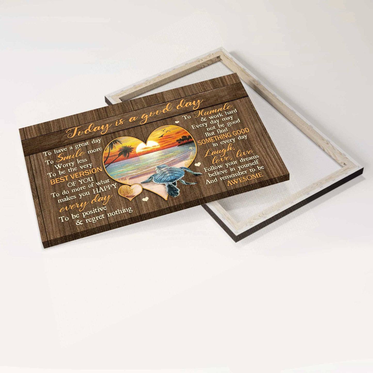 Jesus Landscape Canvas- Sea turtle, Heart shaped, Sunset on the beach- Gift for Christian- Today is a good day, Remember to be awesome - Family Landscape Canvas Prints, Wall Art