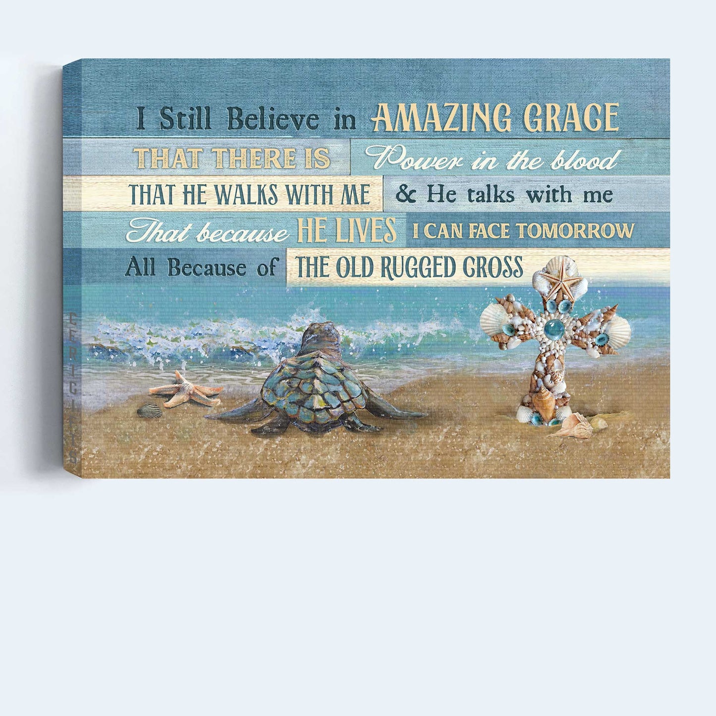 Jesus Landscape Canvas- Sea turtle, Ocean painting, Unique cross- Gift for Christian- I still believe in amazing grace - Landscape Canvas Prints, Christian Wall Art