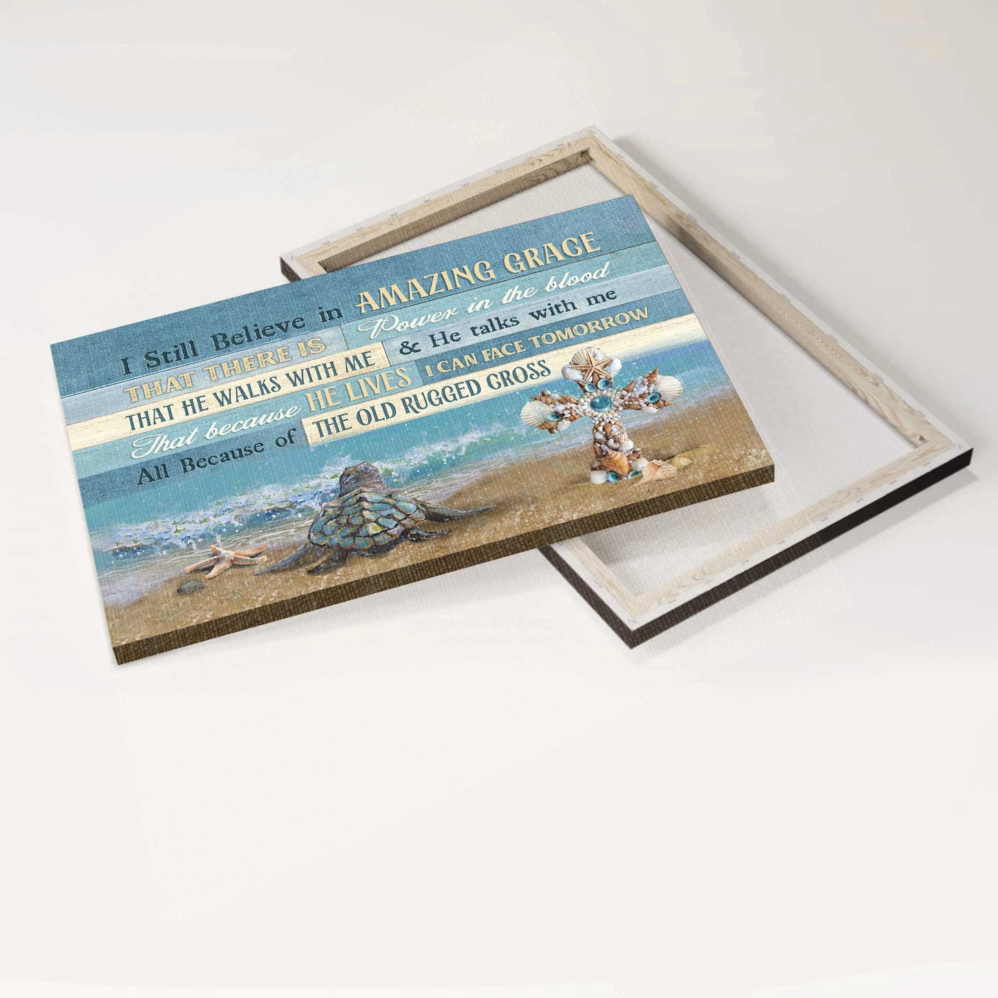 Jesus Landscape Canvas- Sea turtle, Ocean painting, Unique cross- Gift for Christian- I still believe in amazing grace - Landscape Canvas Prints, Christian Wall Art