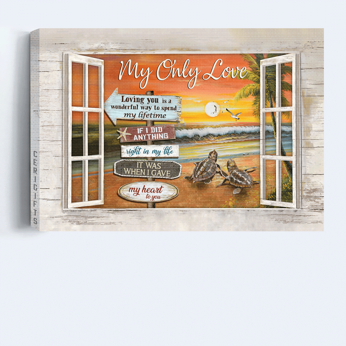 Couple Landscape Canvas- Sea turtle, On the beach, Sunset on sea- Gift for Couple, lover- Loving you is a wonderful way to send my lifetime - Landscape Canvas Prints, Wall Art