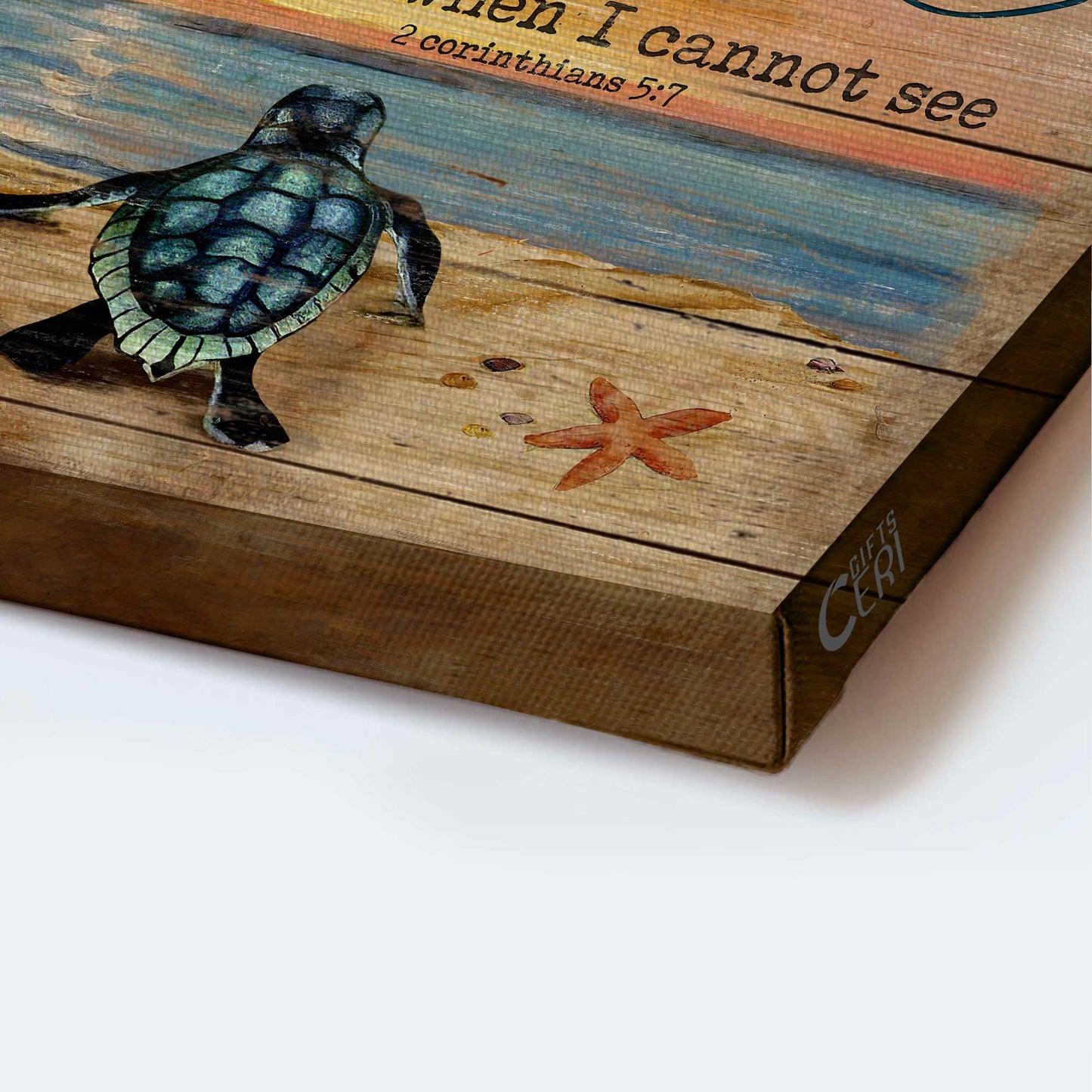 Jesus Landscape Canvas- Sea turtle painting, Sand beach- Gift for Christian- I will walk by faith - Landscape Canvas Prints, Wall Art