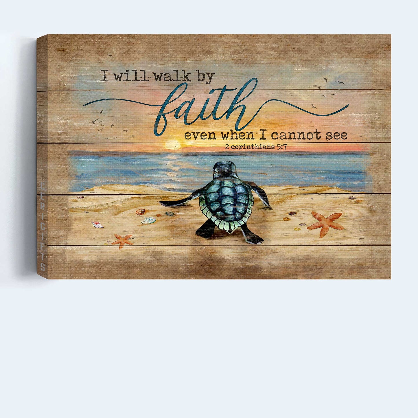 Jesus Landscape Canvas- Sea turtle painting, Sand beach- Gift for Christian- I will walk by faith - Landscape Canvas Prints, Wall Art