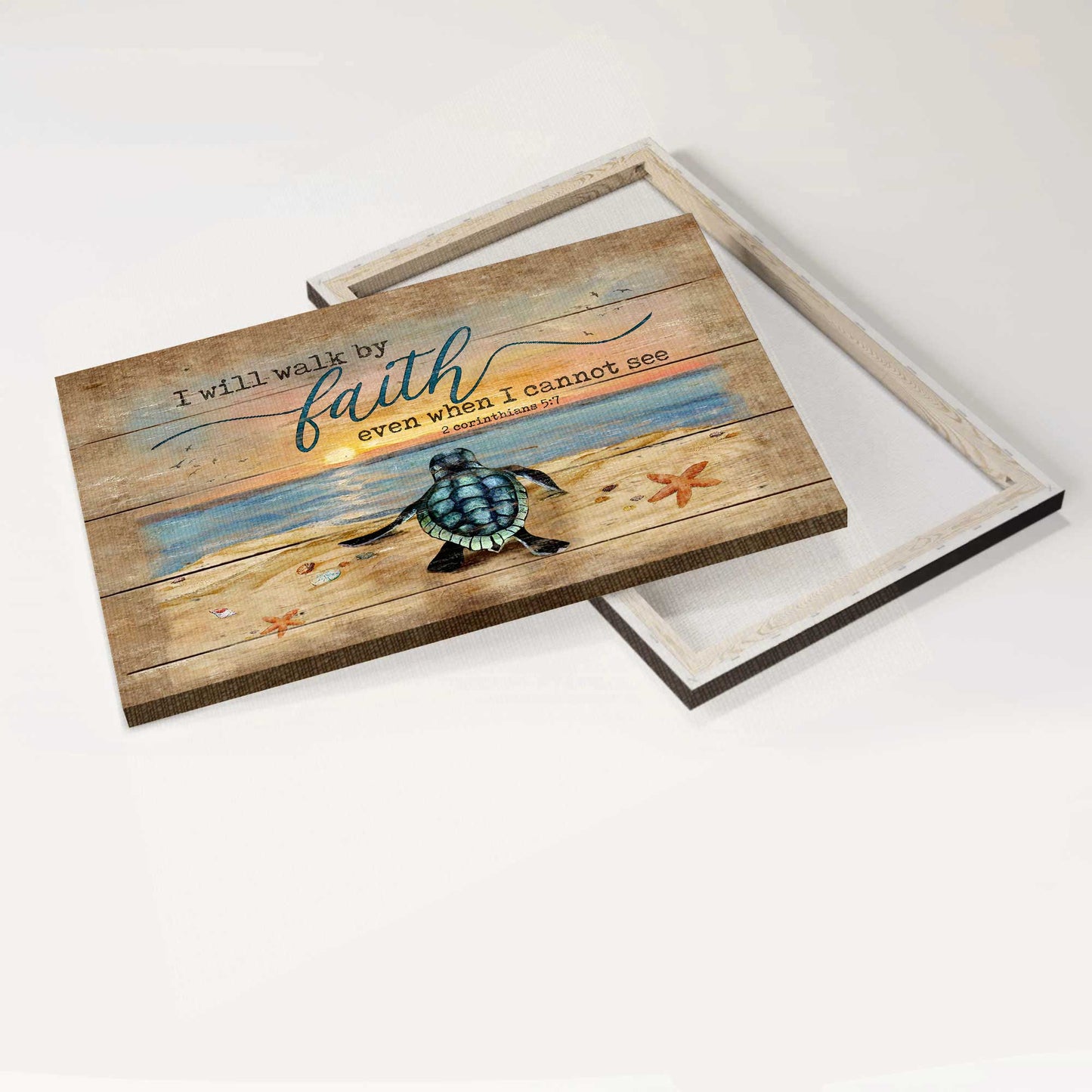 Jesus Landscape Canvas- Sea turtle painting, Sand beach- Gift for Christian- I will walk by faith - Landscape Canvas Prints, Wall Art