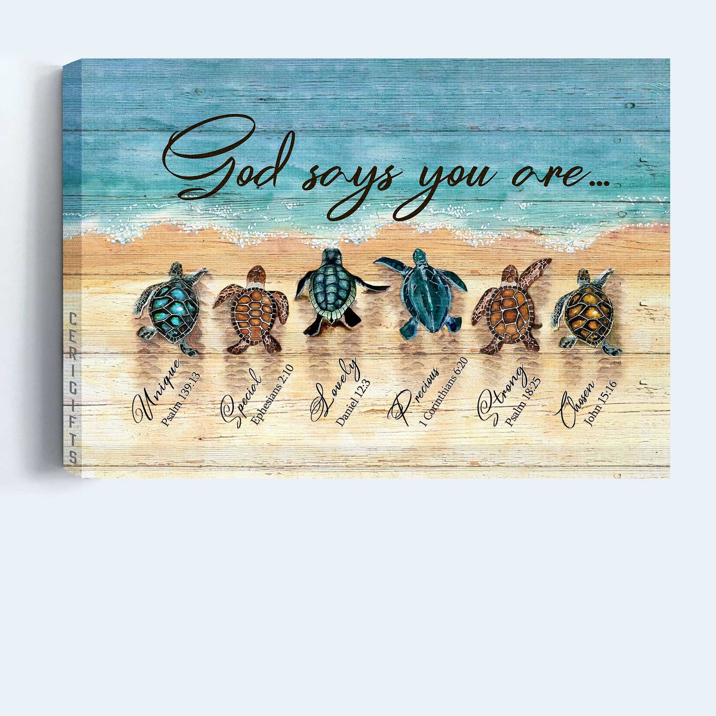 Jesus Landscape Canvas- Sea turtle, Sand beach painting, God says you are- Gift for Christian - Landscape Canvas Prints, Wall Art