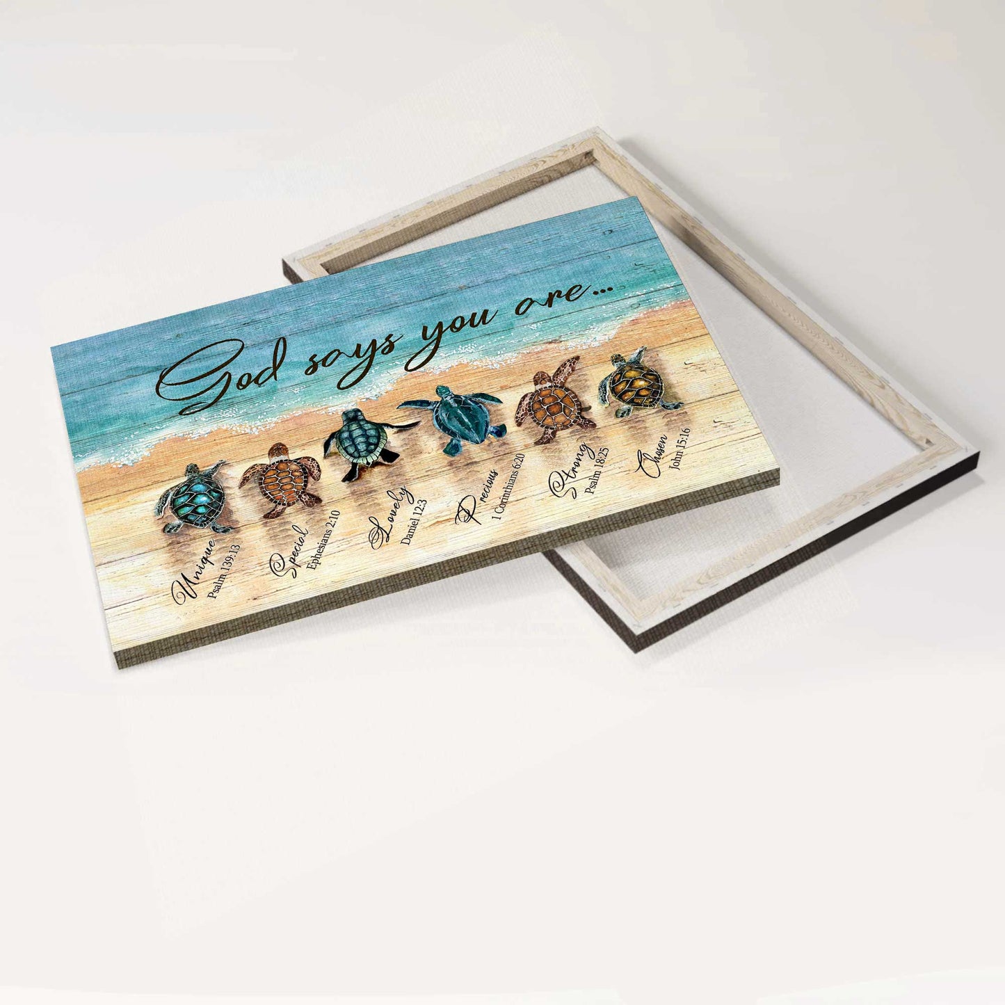Jesus Landscape Canvas- Sea turtle, Sand beach painting, God says you are- Gift for Christian - Landscape Canvas Prints, Wall Art