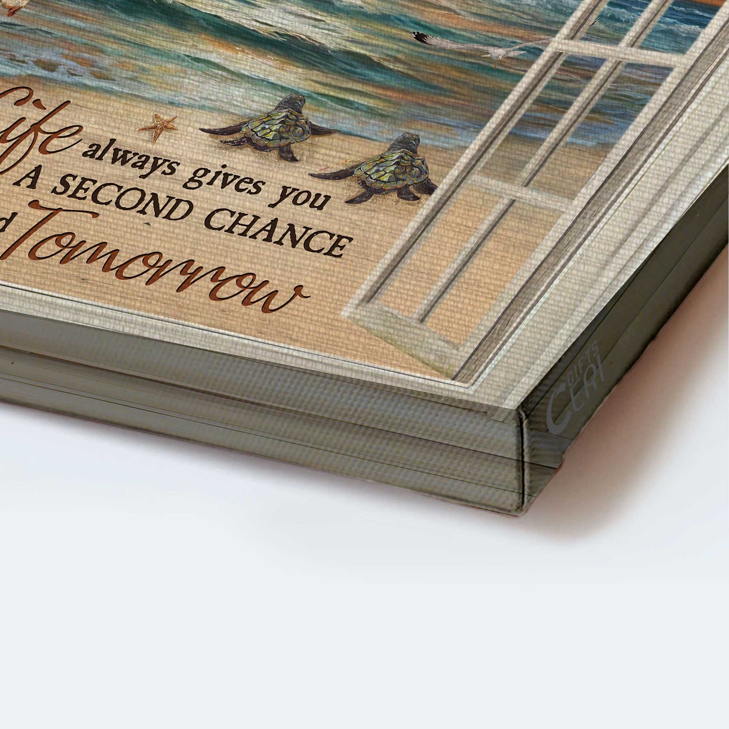 Jesus Landscape Canvas- Sea turtle, Seagull, Beach painting- Gift for Christian- Life always gives you a second chance - Landscape Canvas Prints, Christian Wall Art