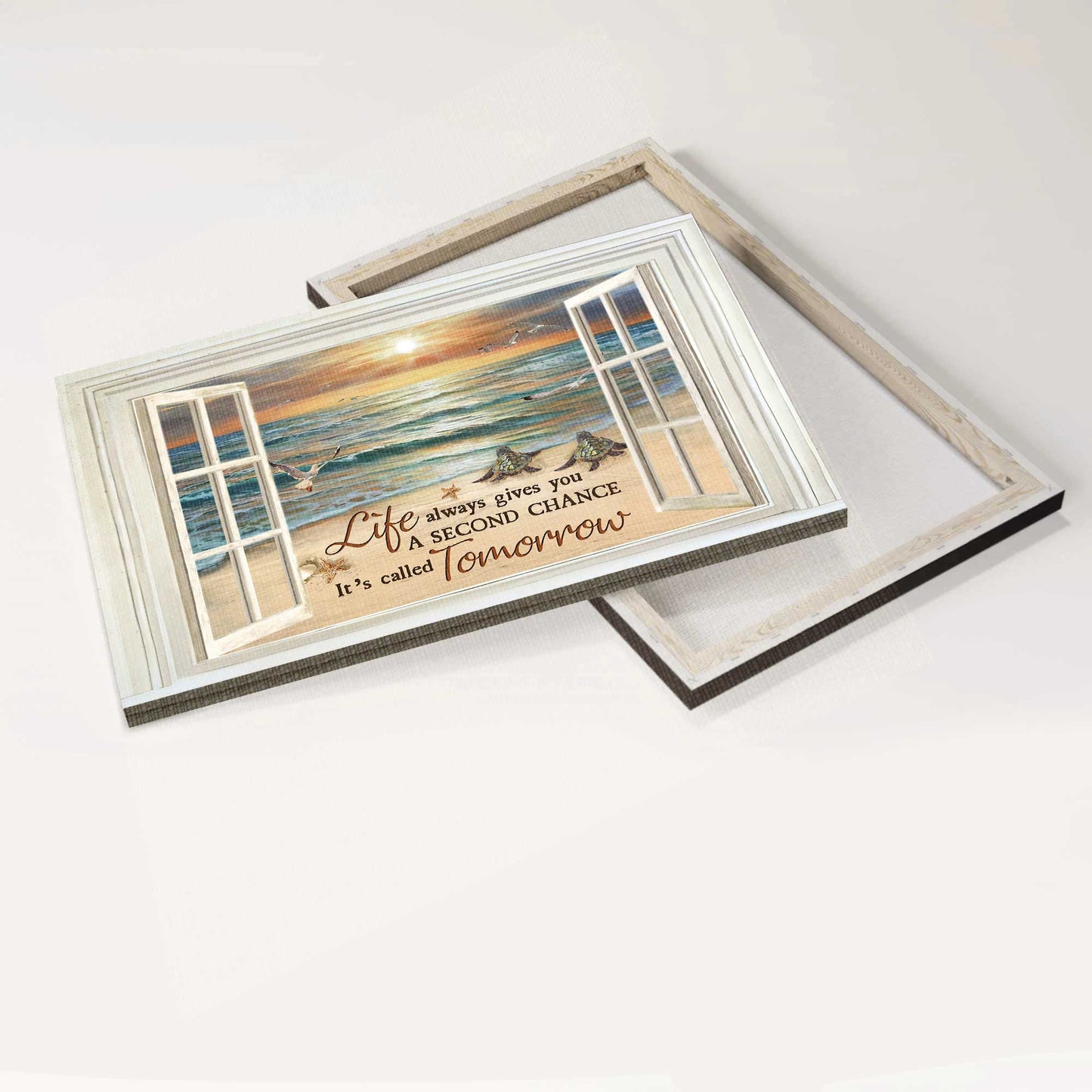 Jesus Landscape Canvas- Sea turtle, Seagull, Beach painting- Gift for Christian- Life always gives you a second chance - Landscape Canvas Prints, Christian Wall Art