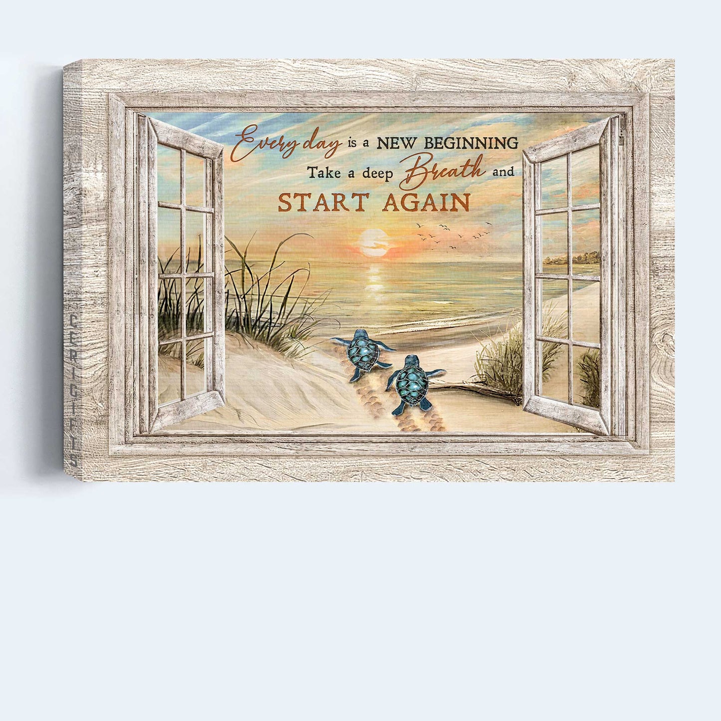 Jesus Landscape Canvas- Sea Turtle, Sunrise on the beach- Gift for Christian- Every day is a new beginning - Landscape Canvas Prints, Wall Art