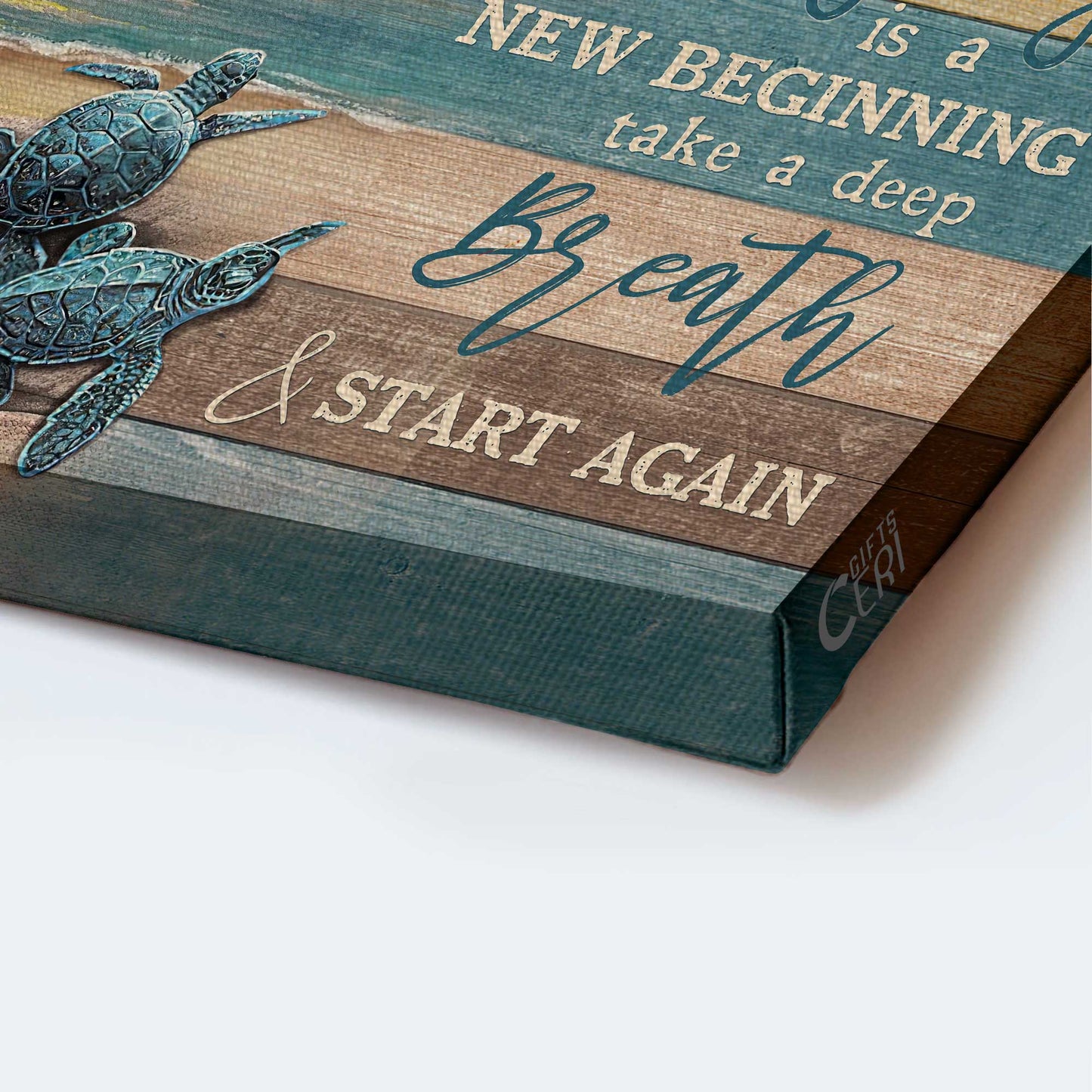 Jesus Landscape Canvas- Sea turtle, Sunrise on the beach- Gift for Christian- Everyday is a new beginning - Landscape Canvas Prints, Christian Wall Art