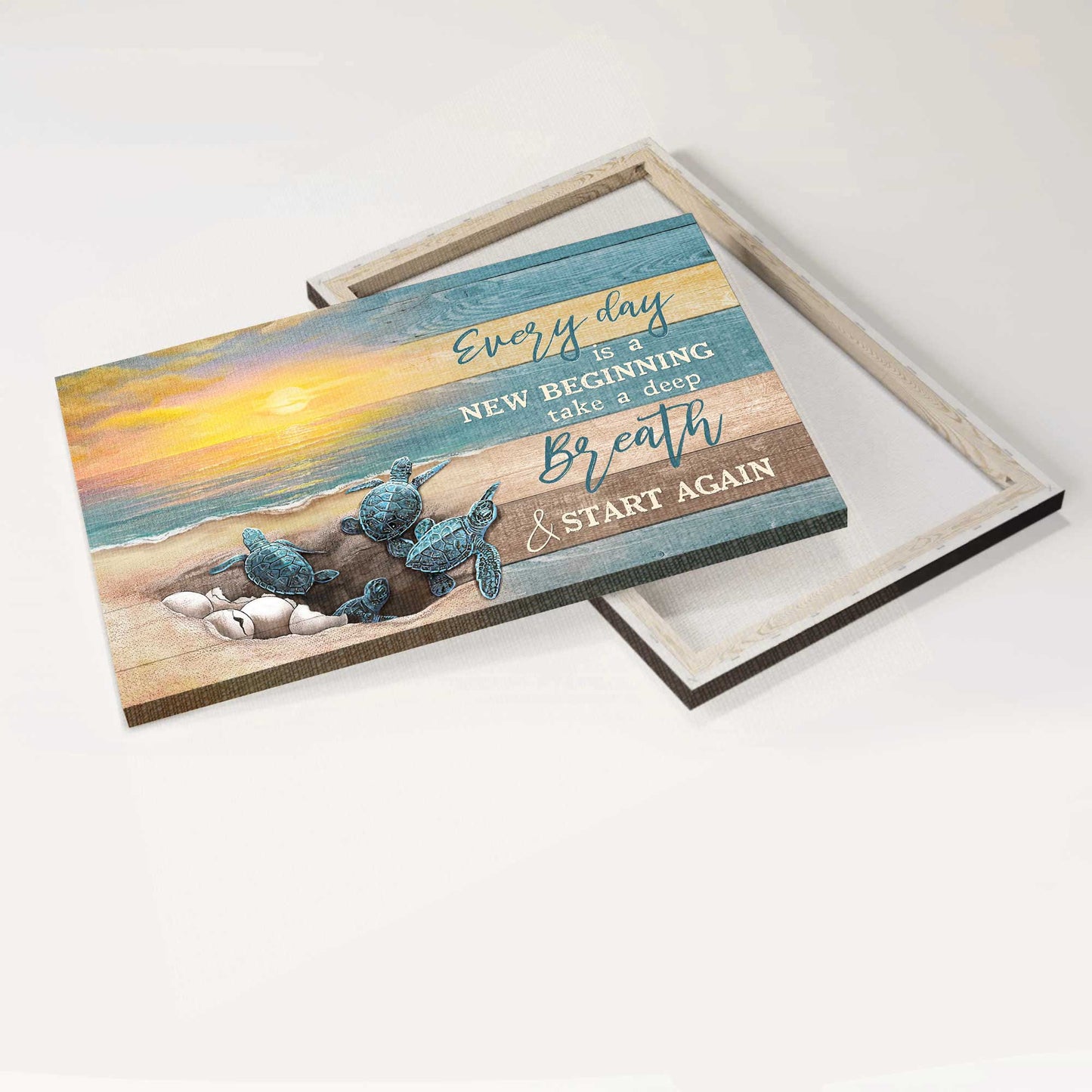Jesus Landscape Canvas- Sea turtle, Sunrise on the beach- Gift for Christian- Everyday is a new beginning - Landscape Canvas Prints, Christian Wall Art