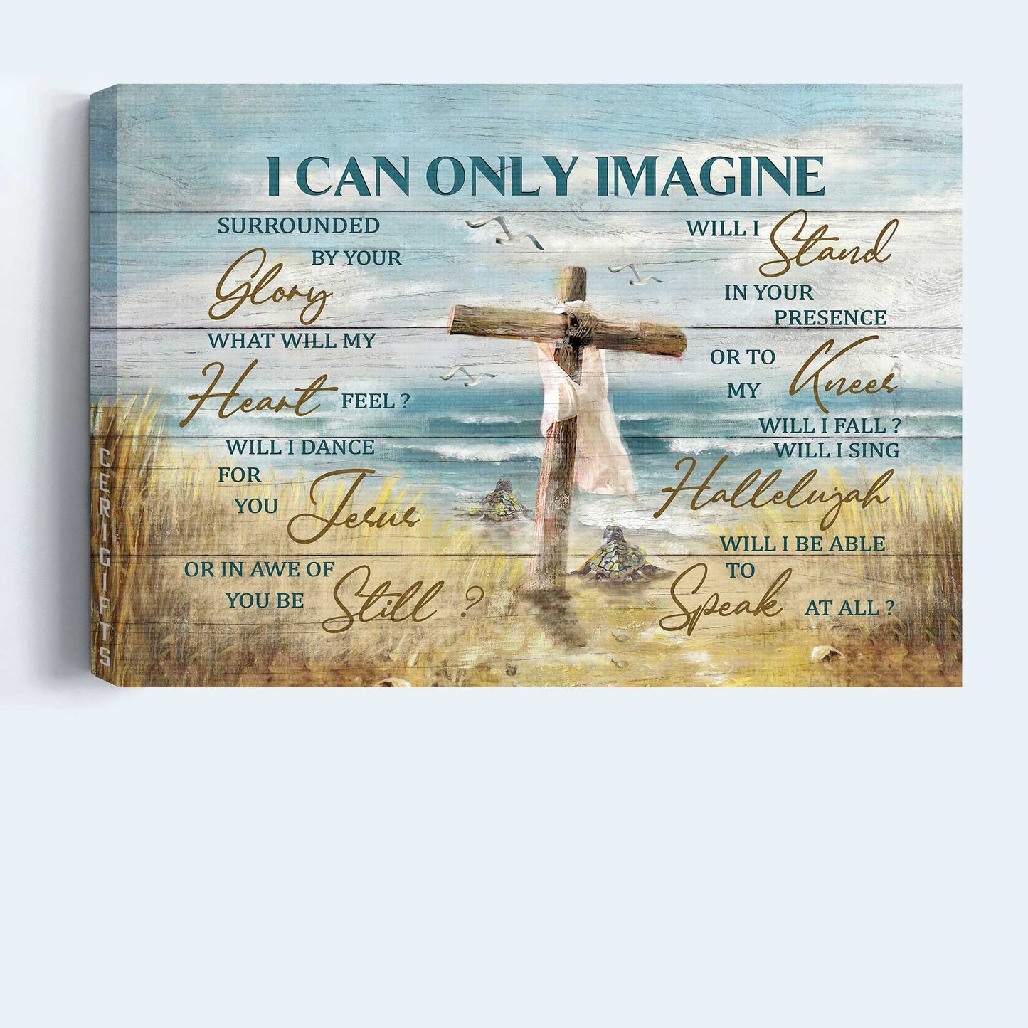Jesus Landscape Canvas- Sea turtle, To the ocean, Wooden cross- Gift for Christian- I can only imagine - Landscape Canvas Prints, Wall Art